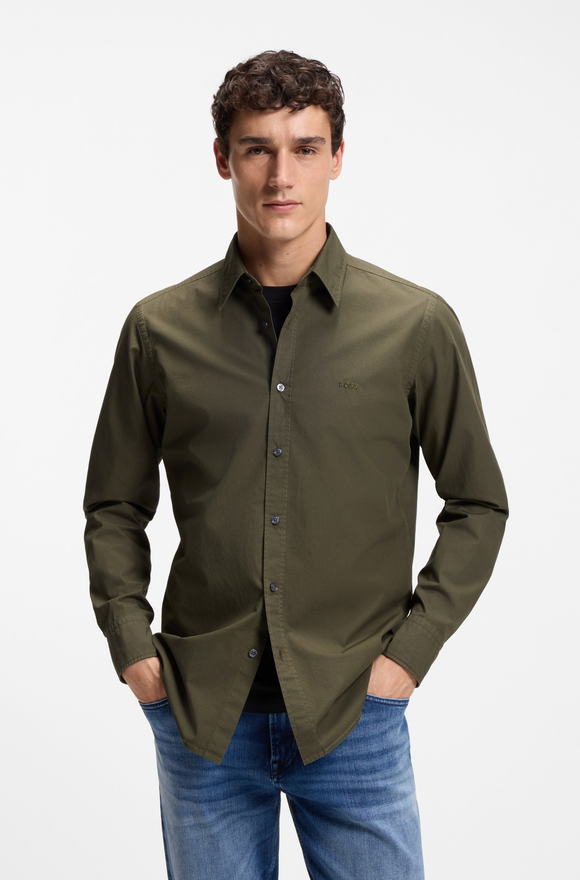 BOSS ORANGE Langarmhemd "Relegant Regular Fit" Baumwolle mit BOSS Stickerei und klassischem Kent Kragen