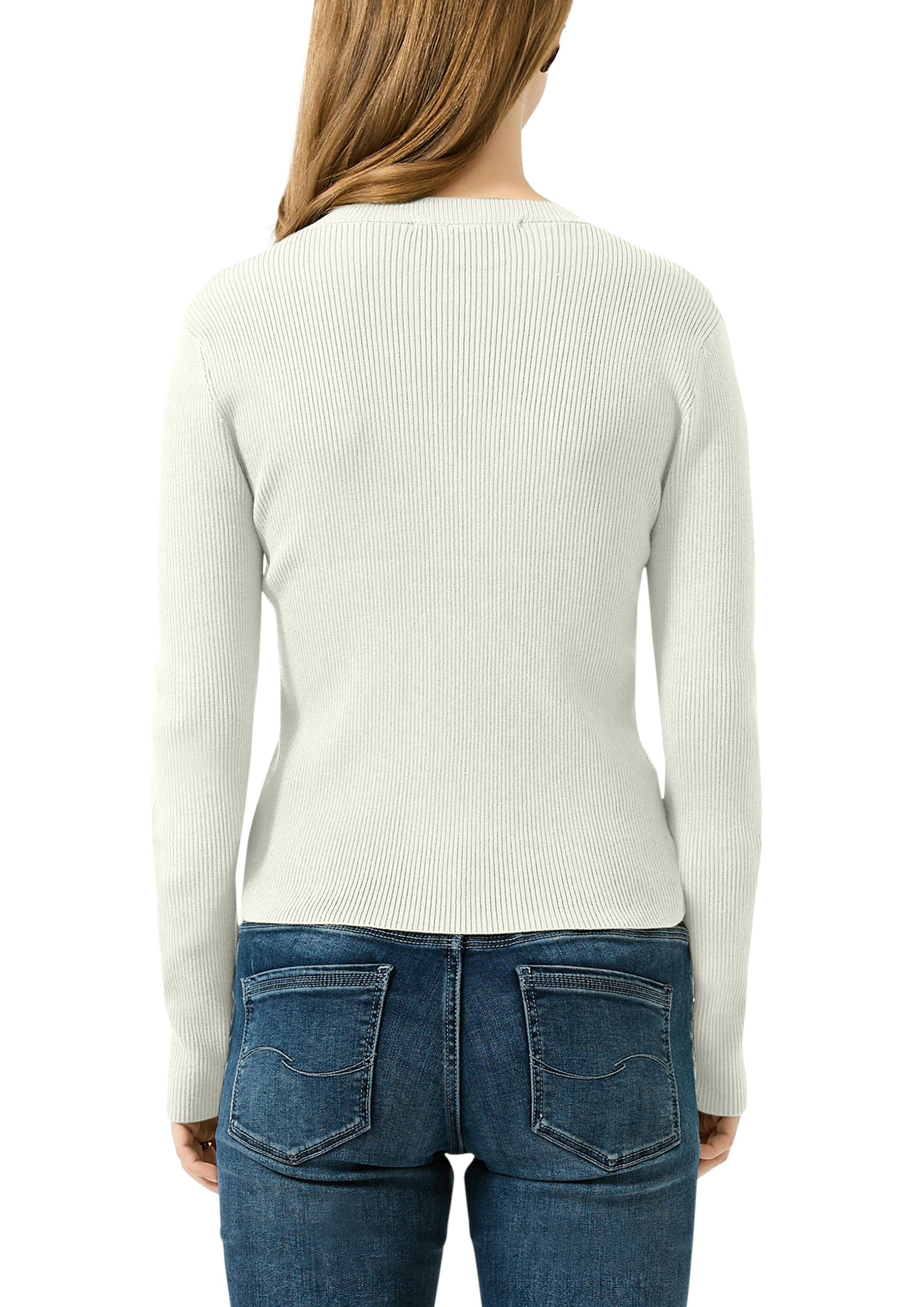 QS Rundhalspullover mit Rundhals und Feinripp, langarm