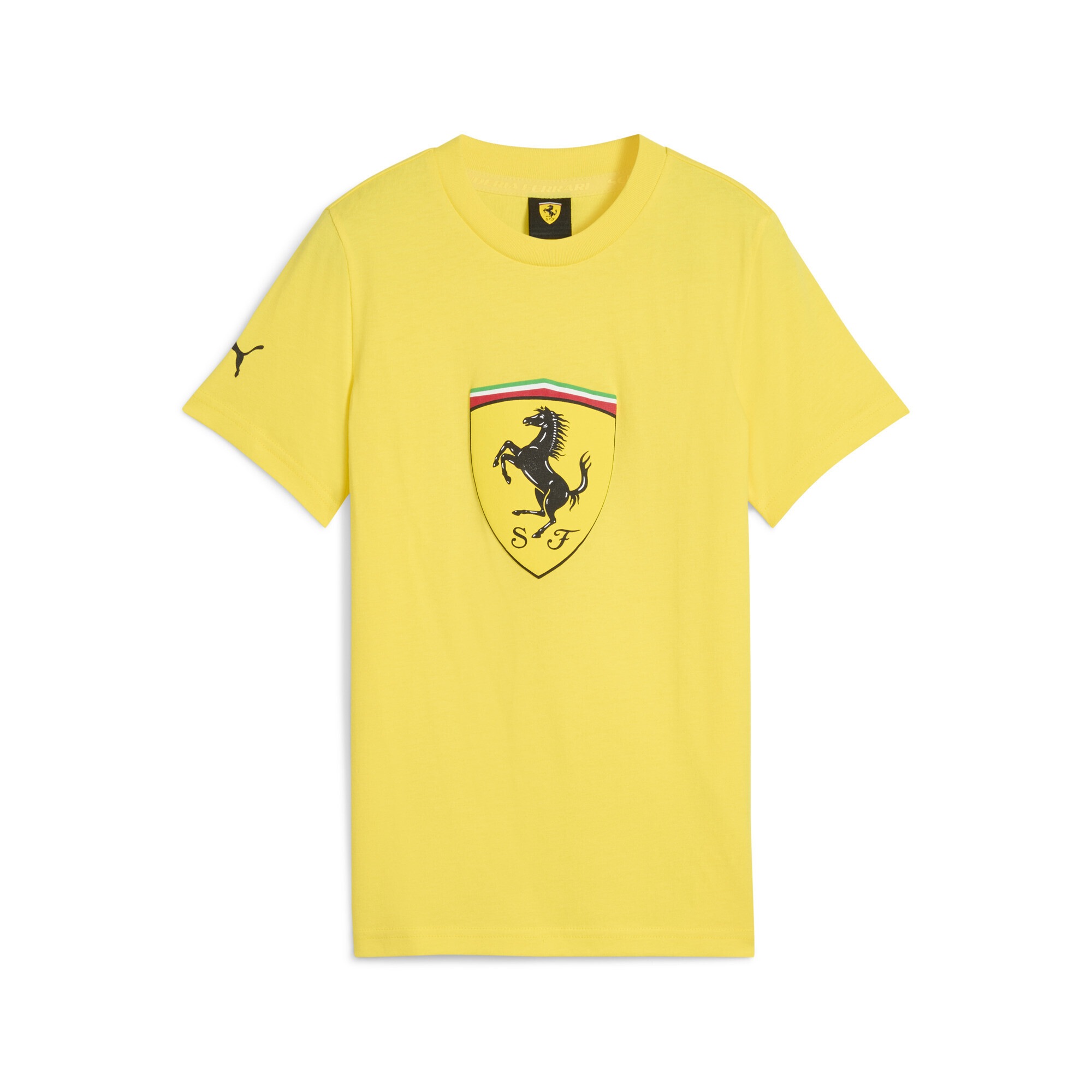 PUMA Mädchen T-Shirt "Scuderia Ferrari Sportswear Coloured Big Shield T-Shirt", gelb, Gr. 176, Obermaterial: 100% Baumwolle; Rippe: 75% Baumwolle,
