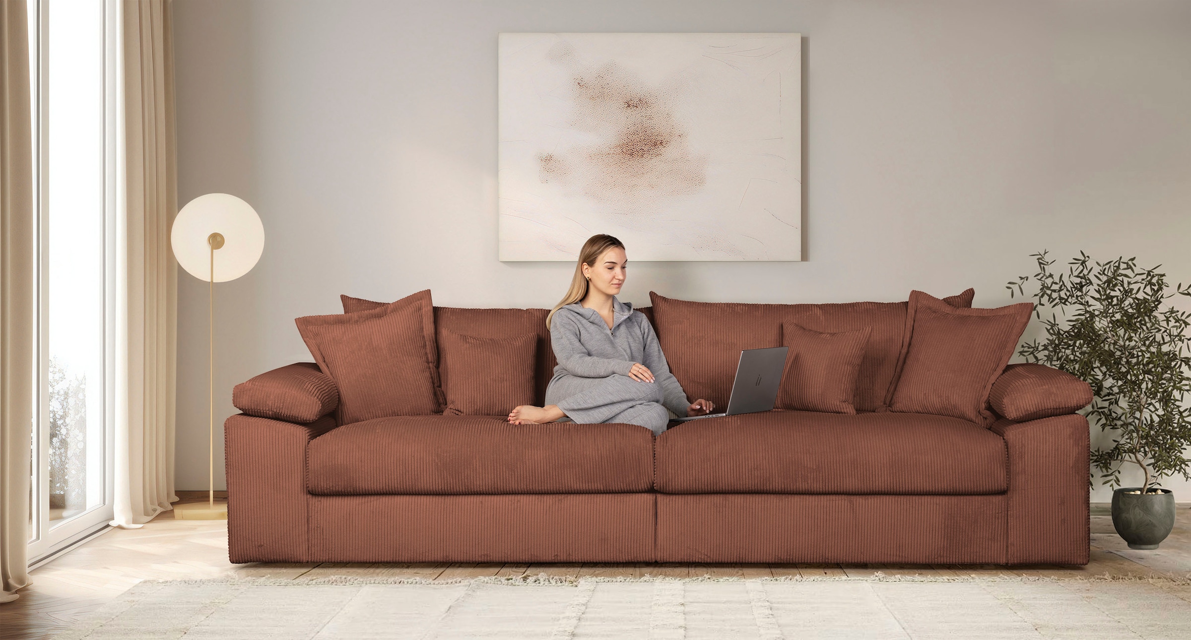 OTTO home Big-Sofa "Soft&Cosy XXL, B: 303 cm - OTTO. Verlässliche Qualität." Mega-Sofa, Cord oder Chenille-Struktur, mit Federkern & 4 Zierkissen