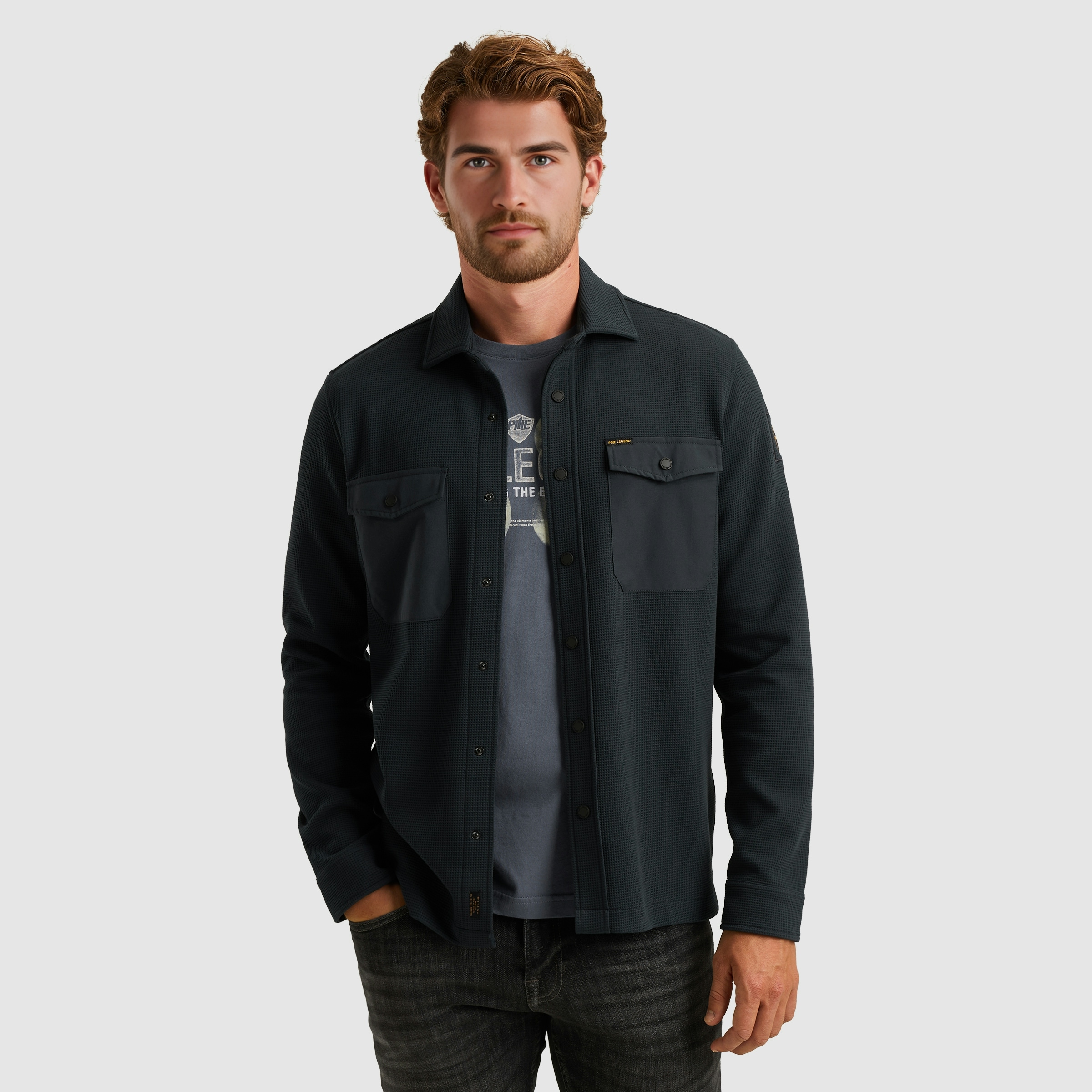 PME LEGEND Langarmhemd mit Druckknöpfen und Brusttaschen