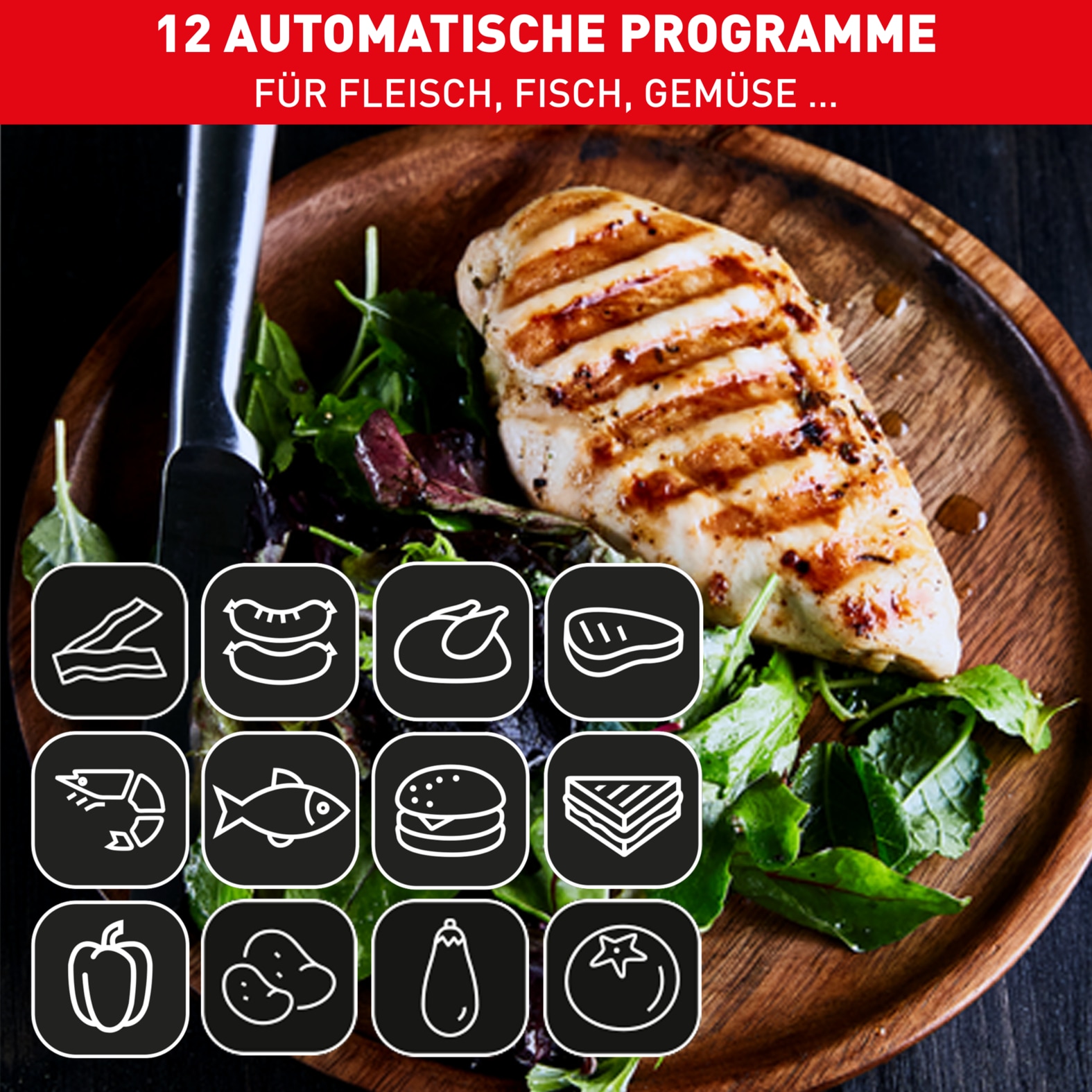 Tefal Kontaktgrill »GC750D OptiGrill Elite«, 2000 W, 12 Programme, intuitiver Sensor, Grillboost-Funktion, Rezeptbuch App