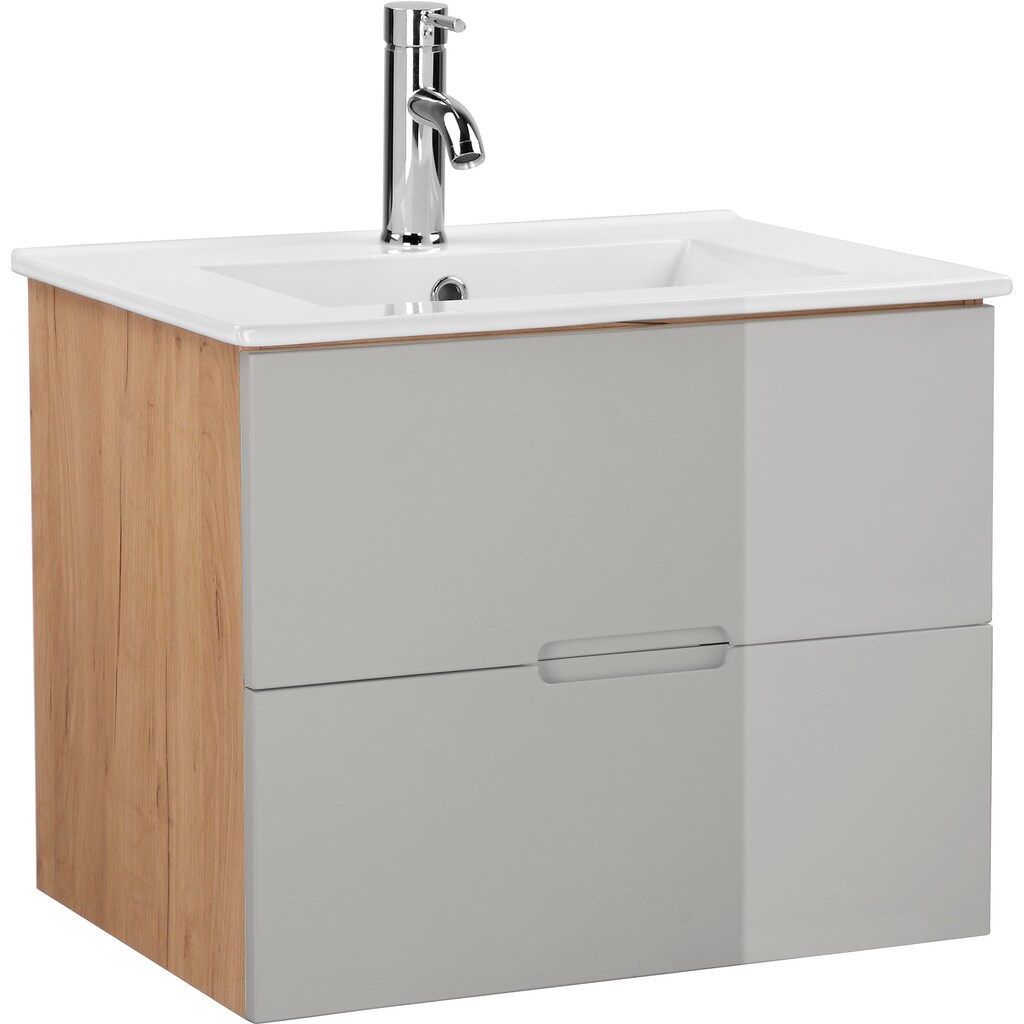 andas Badmöbel-Set »Lund Badmöbel Set Badschrank Badezimmerset«, (Komplett-Set), Spiegelschrank, Waschtisch und Waschbecken Breite 60cm