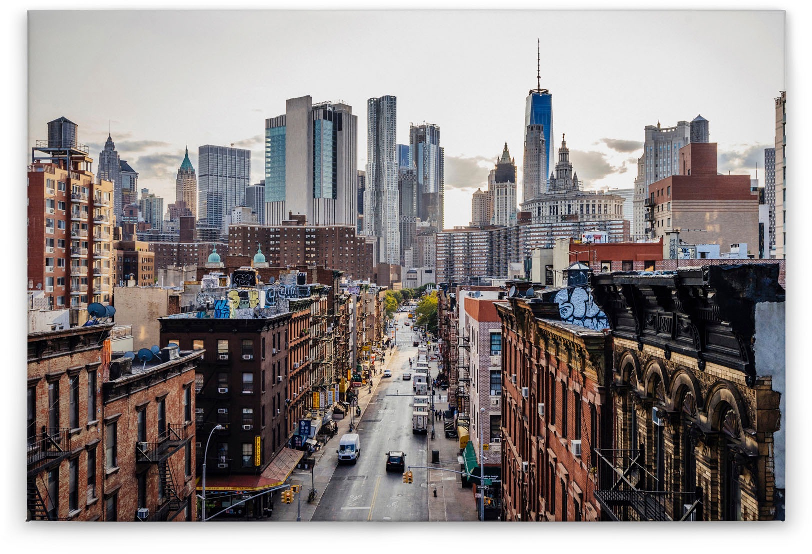 A.S. Création Leinwandbild »New York Views«, Kunst-New York-Kinder, (1 St.), Skyline Bild Keilrahmen Großstadt Leinwand-Bild Wohnzimmer modern Wand