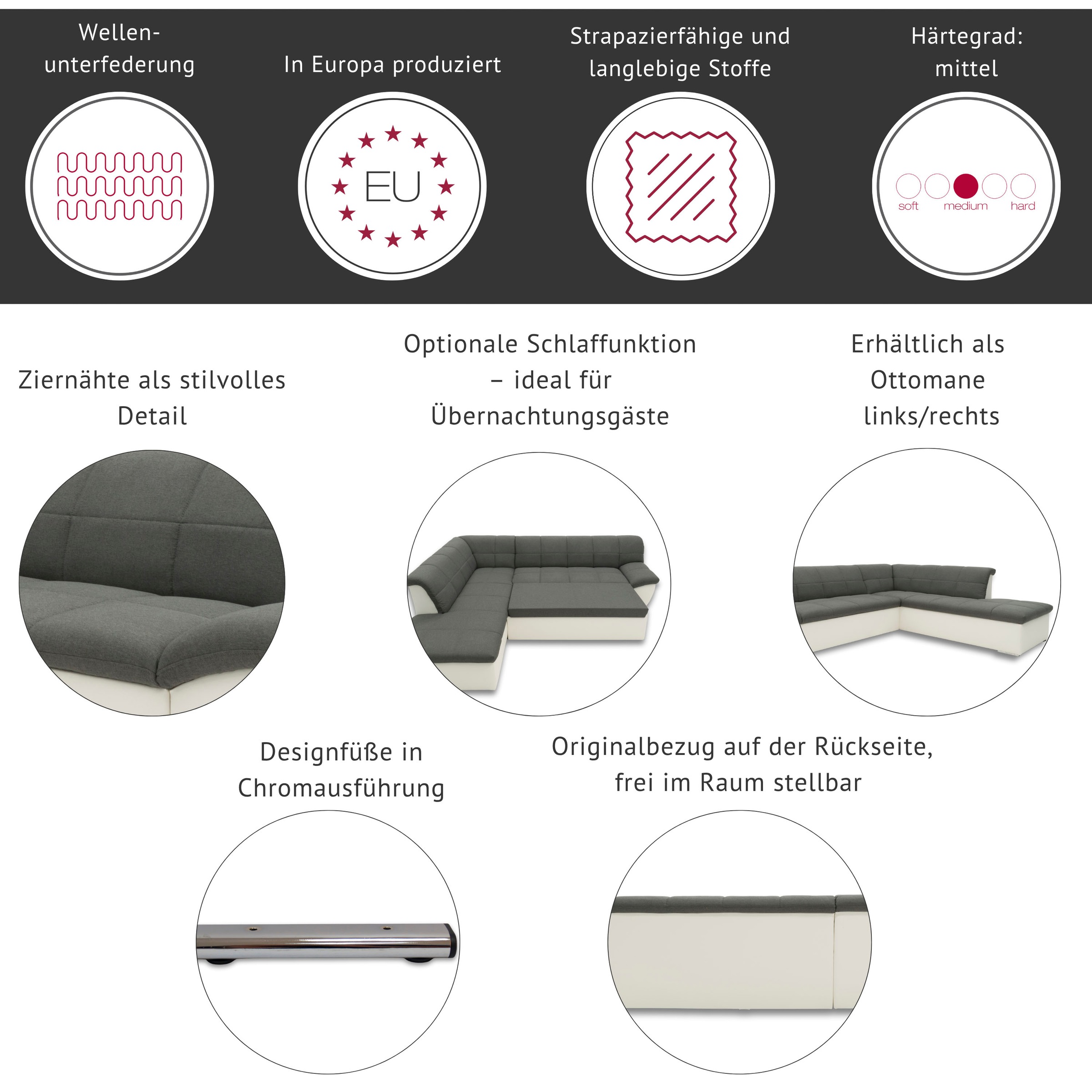Thumbnail - DOMO collection Ecksofa "Splash, aktuelle Sitz- und Rückensteppung, Materialmix, L-Form" wahlweise mit Bettfunktion