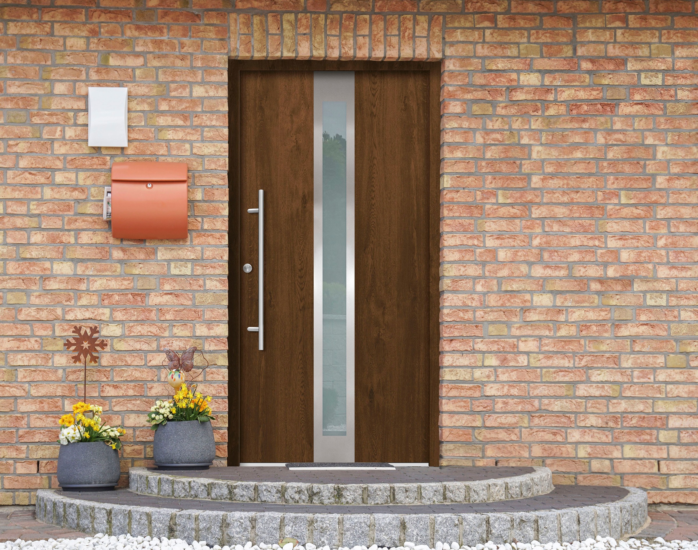 SplenDoor Haustür „RHODOS Prime“, (Set), sehr gut wärmegedämmt und Stabil, mit 3-fach Verglasung, mit Türrahmen nussbaum Rabatt: 44 %