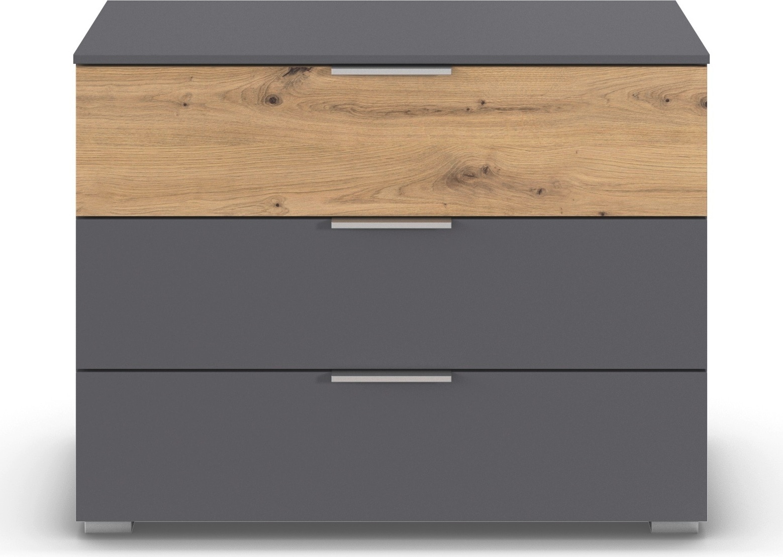 OTTO home Schubkastenkommode "Kommode Sideboard Schubladenkommode Schlafzimmerkommode ASTANA" Breite 80 cm / Höhe 61 cm, mit 3 geräumigen Schubladen, Kantengriff in Alufarben MADE IN GERMANY