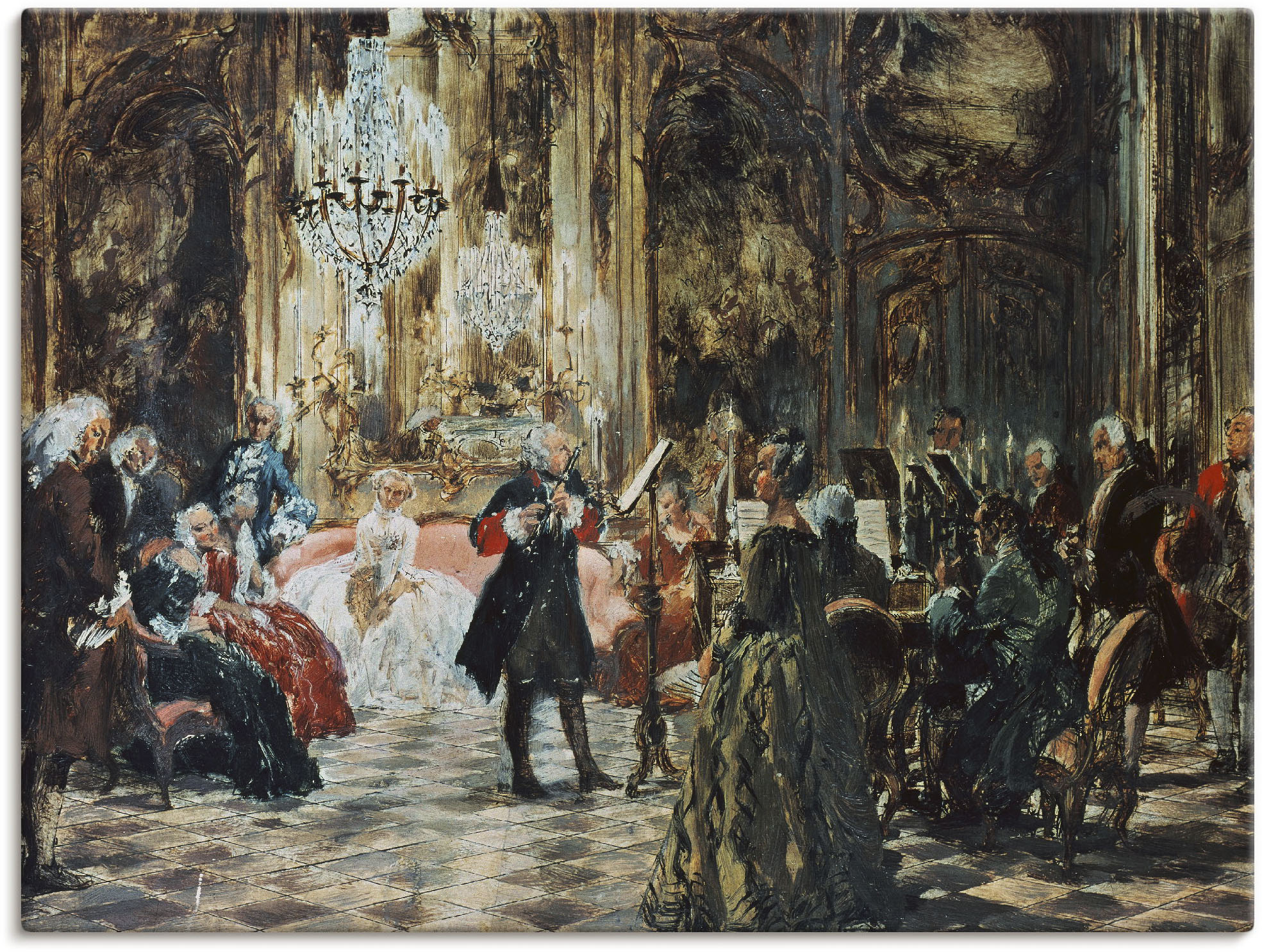 Artland Leinwandbild "Flötenkonzert Friedrich des Großen." Orchester & Bands 1 Stk. tlg. auf Holzrahmen gespannt