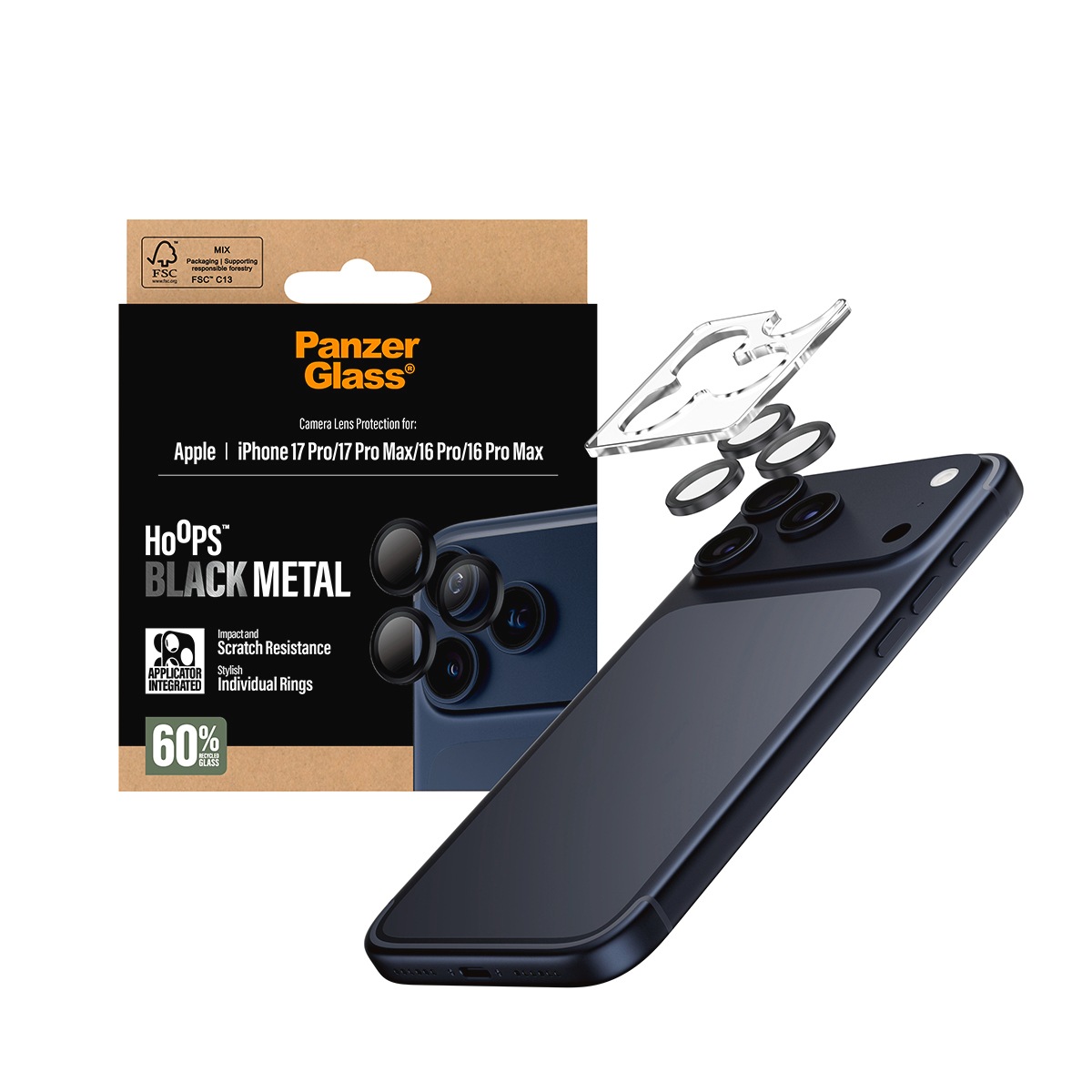 CARE by PanzerGlass Kameraschutzglas »Hoops Camera Lens Protector«, für Apple iPhone 17 Pro/Pro Max-Apple iPhone 16 Pro/Pro Max, Kameraschutz,Linsenschutz,Objektivschutz, kratz- & stoßfest
