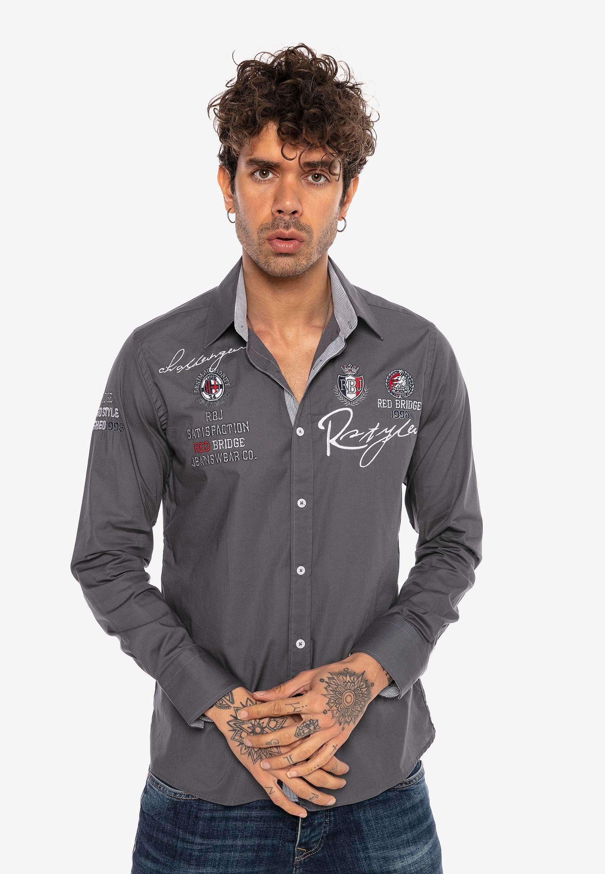 RedBridge Langarmhemd »Jersey mit ▷ Fit-Schnitt | Stickerei für im City«, Slim BAUR