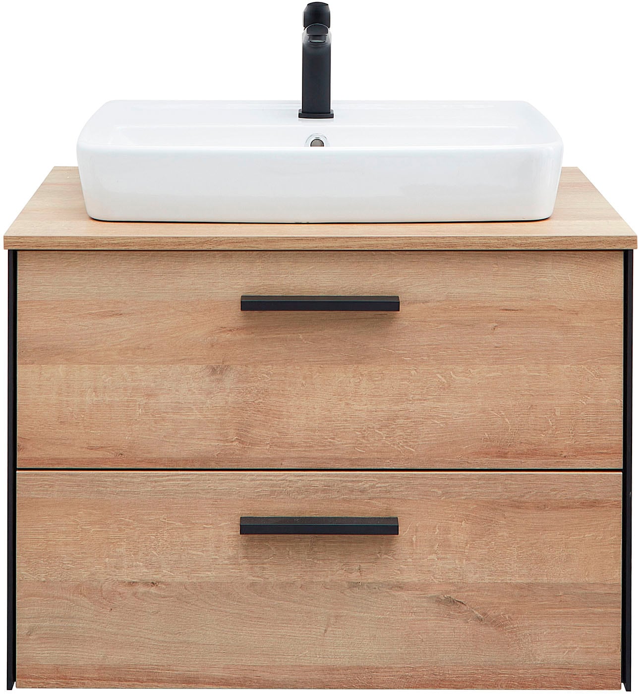 Saphir Badmöbel-Set »Quickset 395 2-teilig, Keramik-Aufsatzbecken mit LED-Spiegelschrank«, (4 St.), Waschplatz 73 cm breit, 2 Schubladen, Waschtischplatte, Bad-Set