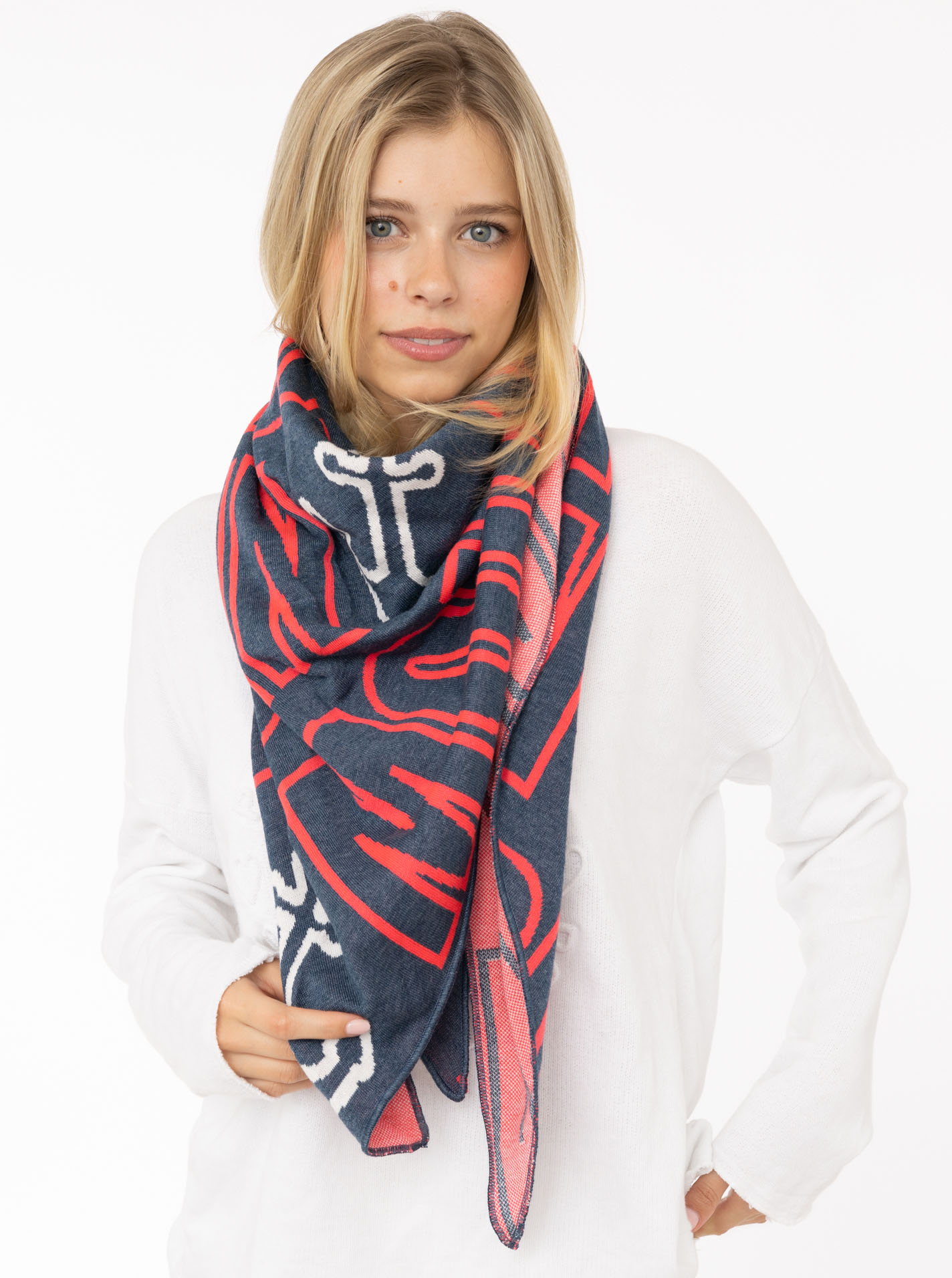 ZWILLINGSHERZ Damen Modetuch ""Anker Moin"", blau, Feinstrick, Baumwollmischung, Modetücher, Küstenfeeling, Baumwollmischung, Feinstrick, Schriftzug,