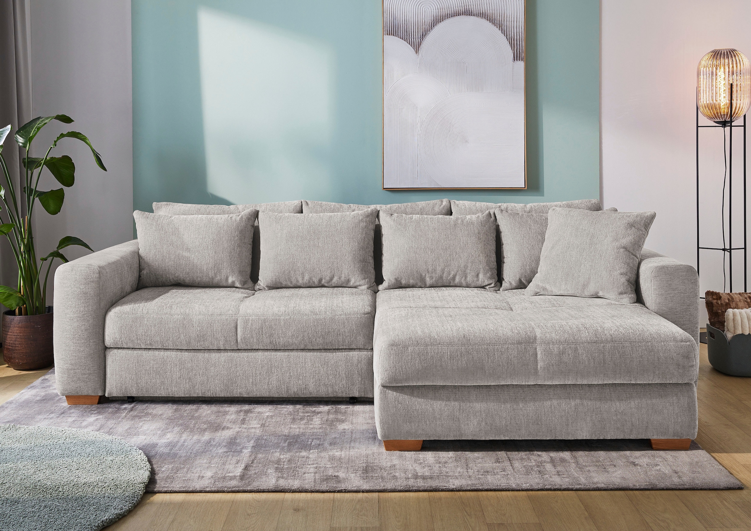 Jockenhöfer Gruppe Ecksofa »Kampen L-Form, B: 288 cm, Liegefl. 153x245 cm« mit Bettfunktion, Bettkasten & Zierkissen, Federkern