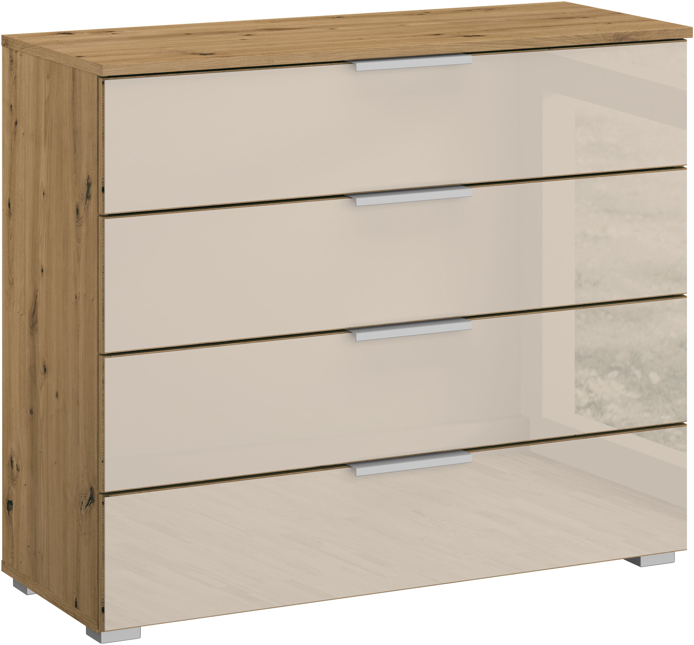 OTTO home Schubkastenkommode "Kommode Sideboard Schubladenkommode Schlafzimmerkommode KOLUNA" Breite 80 cm mit hochwertiger Glasfront, vier große und geräumige Schubladen mit viel Stauraum MADE IN GERMANY