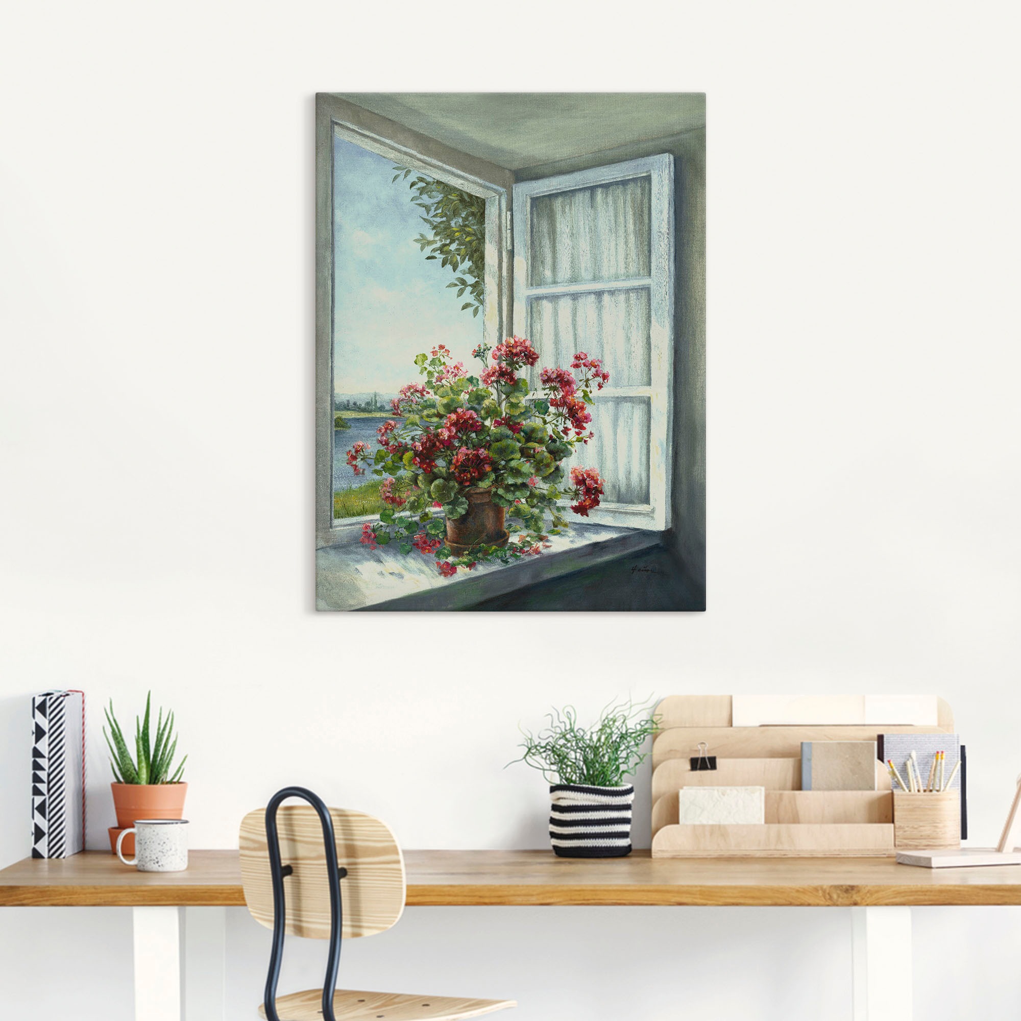 Artland Wandbild "Geranien am Fenster" Blumen 1 Stk. tlg. als Leinwandbild, günstig online kaufen
