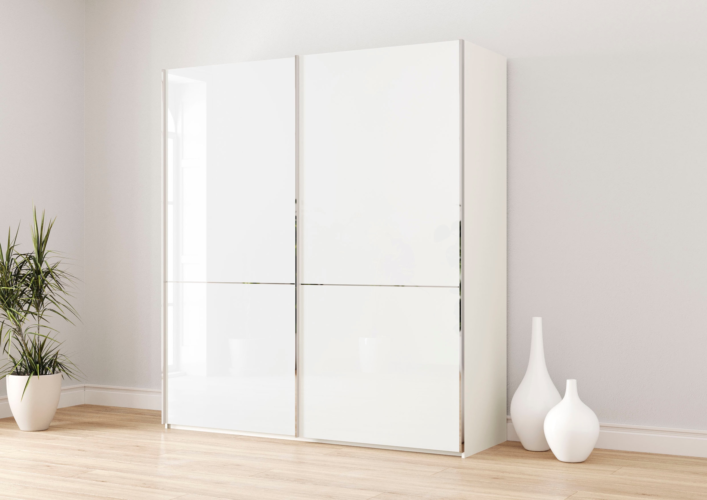 Musterring Schwebetürenschrank "Imola W" inkl. Einlegeböden und Kleiderstangen, mit Glastüren und Aufleistungen