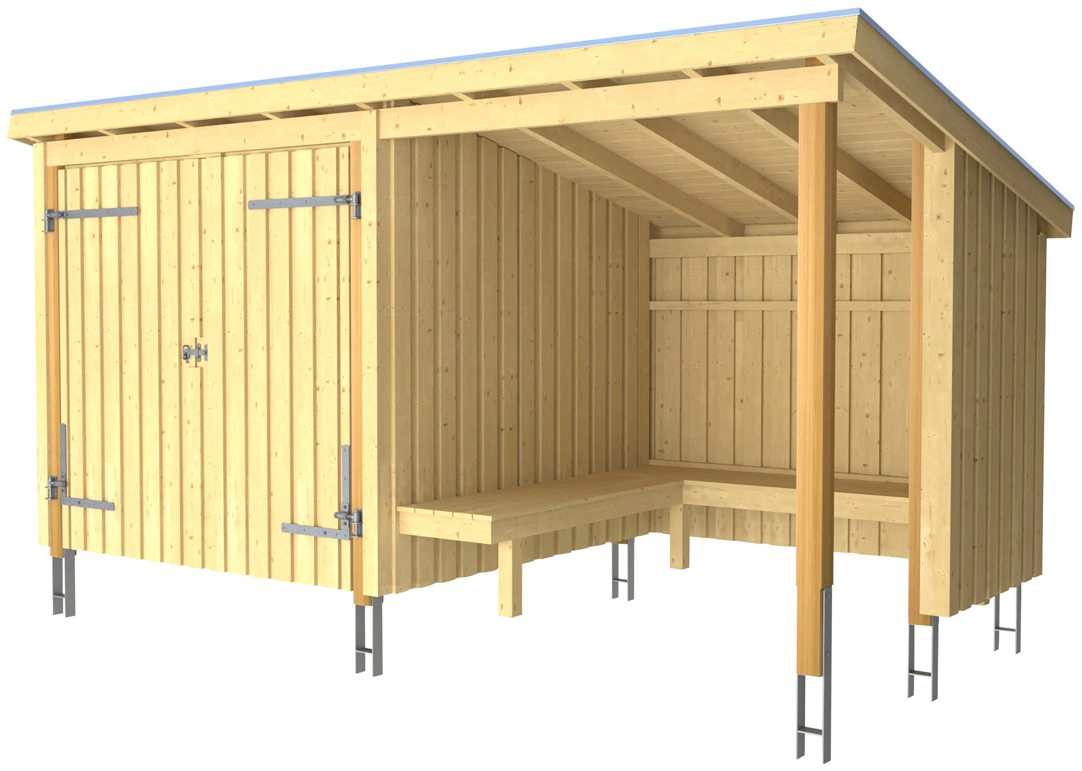 PLUS Gartenhaus "Nordic" Grillhütte 9,5 m² mit Doppeltür, Dachpappe/Aluleis günstig online kaufen