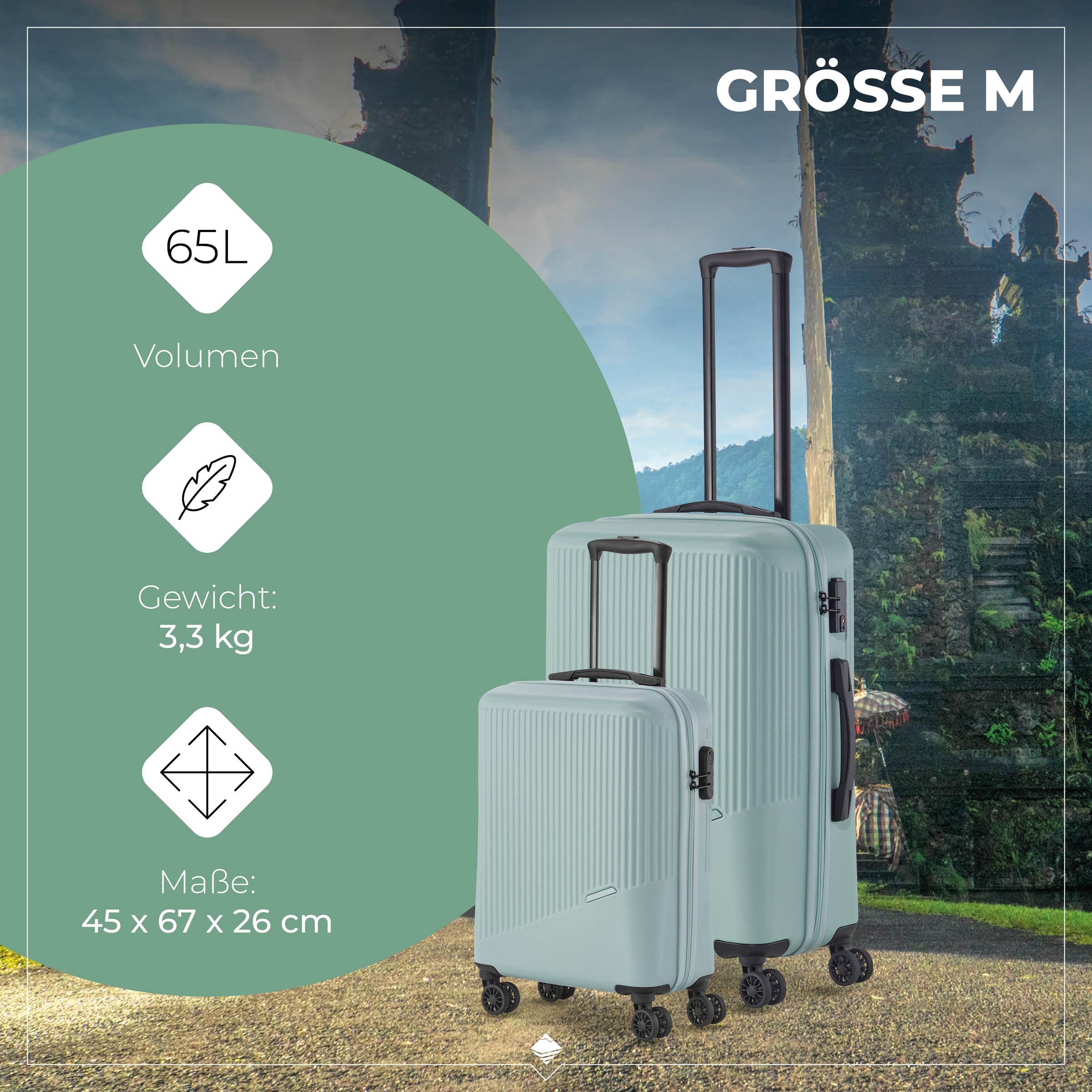 travelite Trolleyset »BALI 4w L/M/S«, (Set, 3 tlg., Hartschalen Trolley Set), Kofferset Reisegepäck Reisekoffer Hartschallenkoffer TSA Schloss
