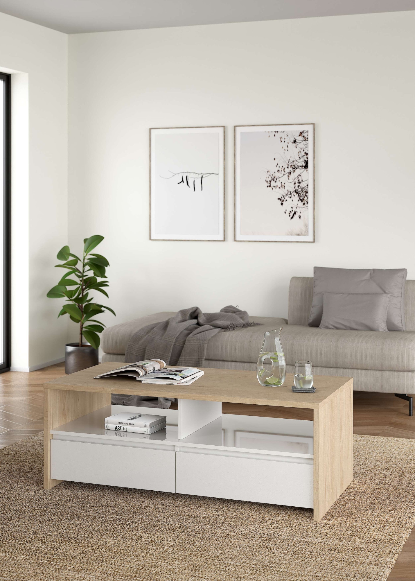Home affaire Couchtisch "Next Beistelltisch, Wohnzimmertisch, Abstelltisch," Ablagefläche, 2 Schubladen, Breite 120 cm, Höhe 45 cm