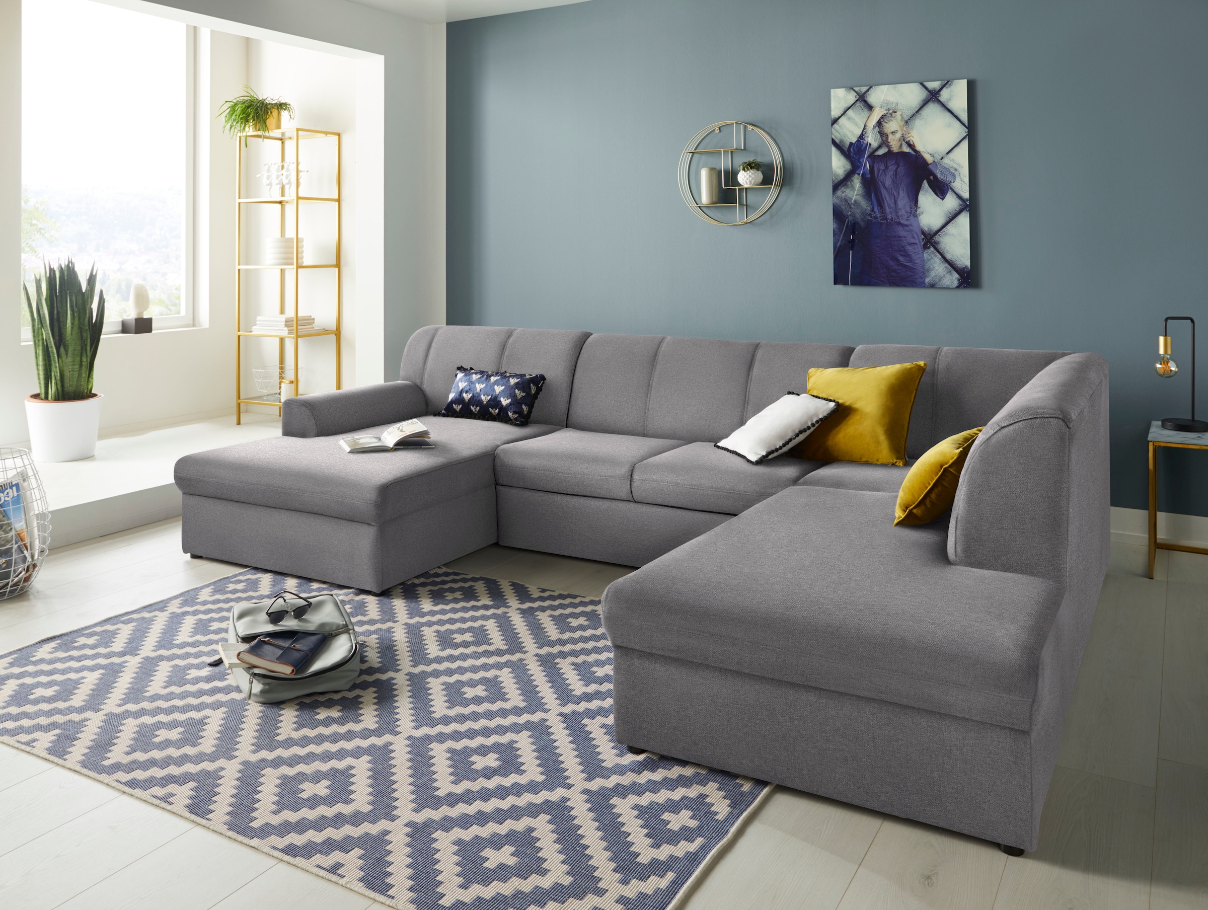 DOMO collection Wohnlandschaft "Topper, elegant und zeitlos, komfortabel, U-Form" wahlweise mit Bettfunktion
