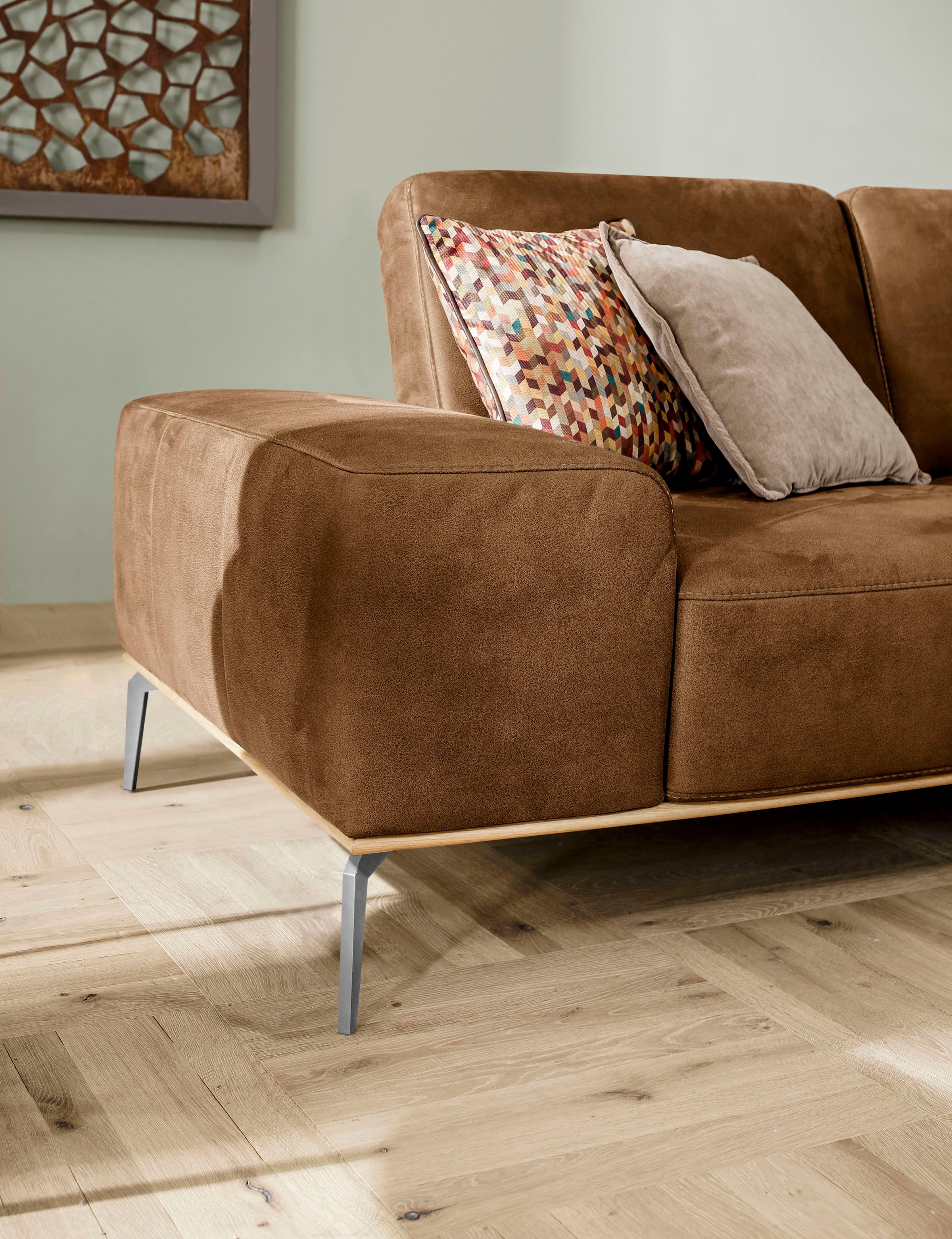 W.SCHILLIG Ecksofa »run, Designsofa mit tollem Sitzkomfort, L-Form«, mit elegantem Holzsockel, Füße in Chrom glänzend, Breite 279 cm