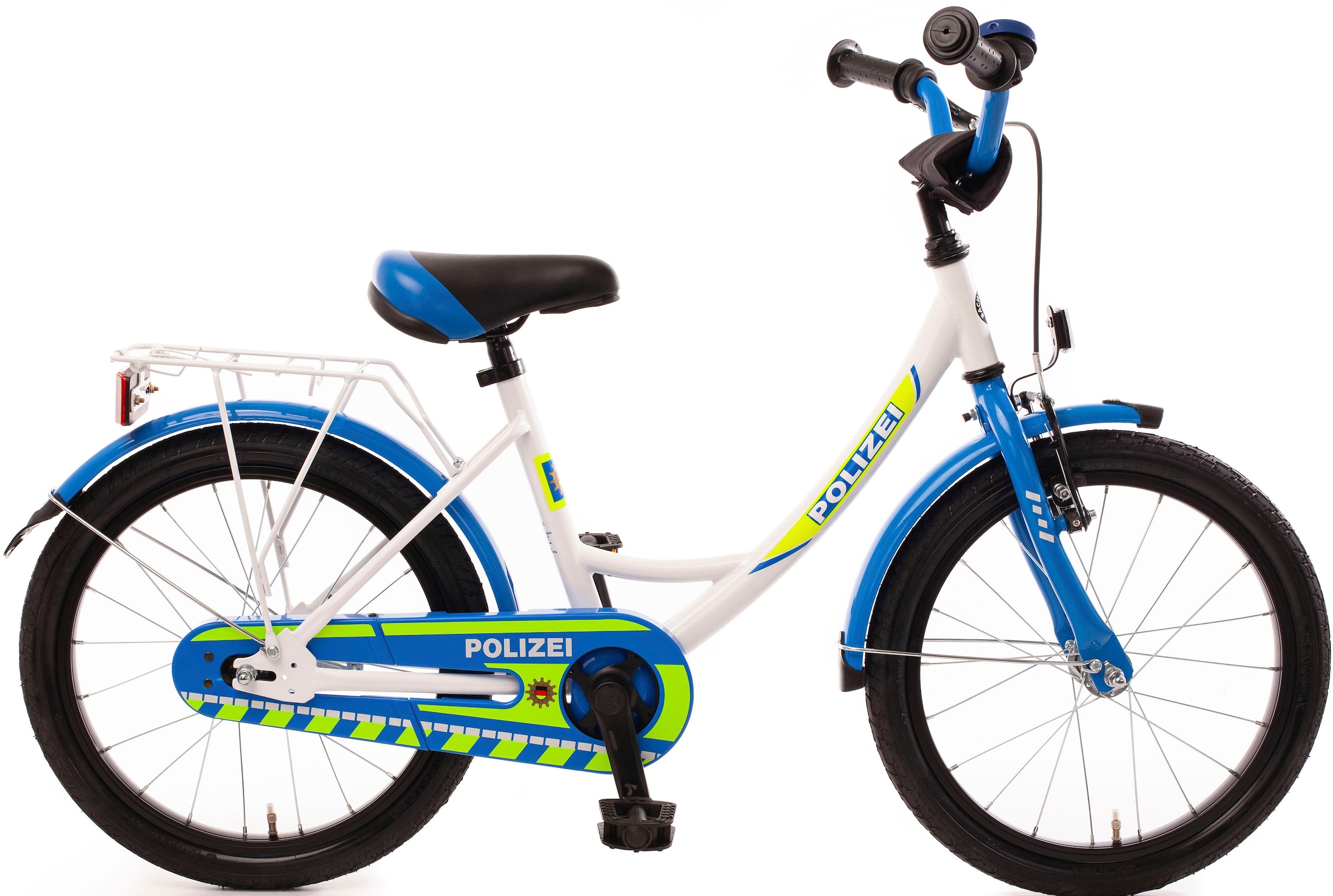 Kinderfahrrad »Kinderfahrrad "POLIZEI" kristall-weiß/blau/neon«, 1 Gang, ohne Schaltung