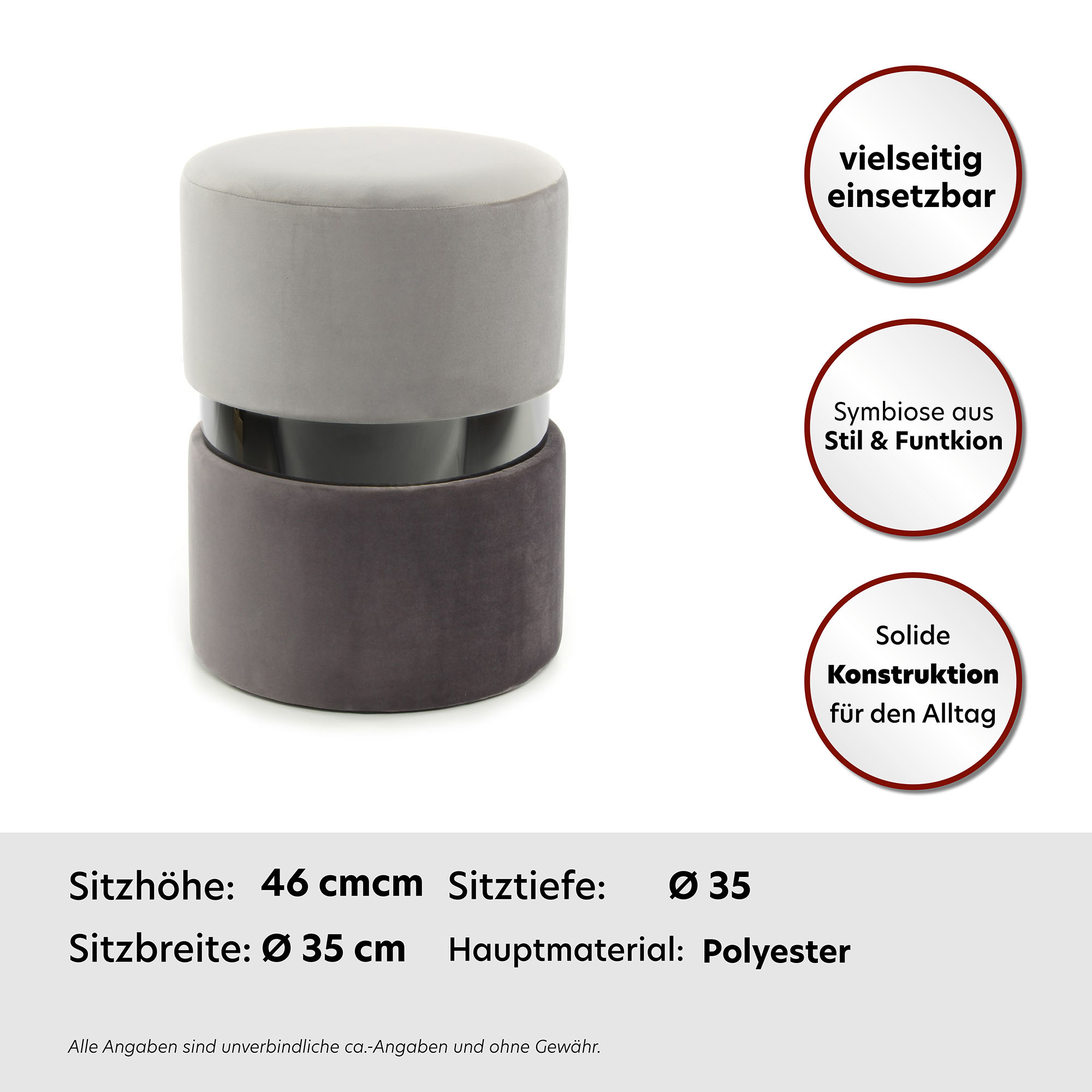 Thumbnail - Kayoom Sitzhocker "Hocker Gipsy 825, stilvoller Sitzhocker, runde Form, stilvolles Design" 1 Stk. tlg. samtweich, platzs...