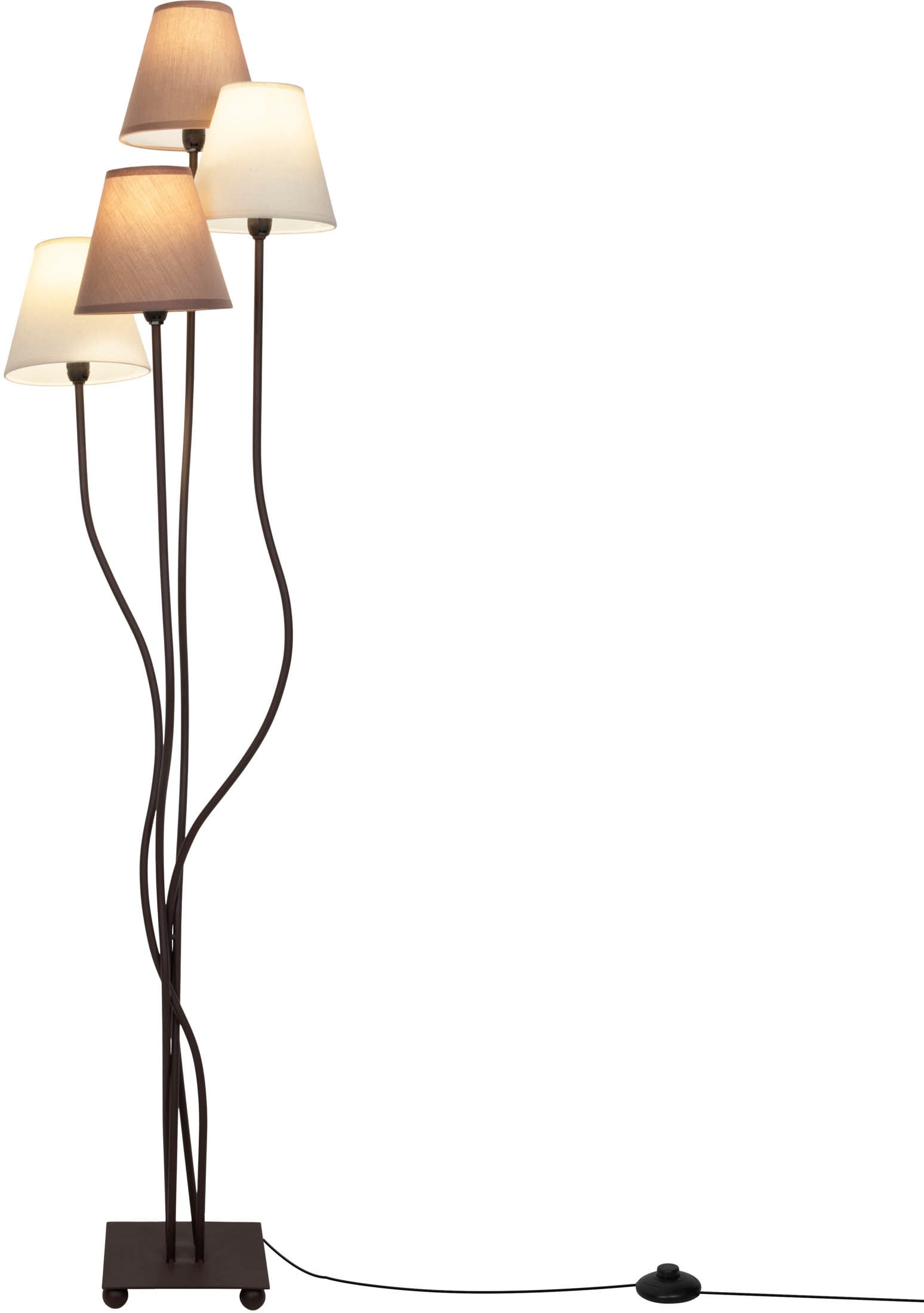 näve Stehlampe »Boho«, 4 flammig, Leuchtmittel E14 | ohne Leuchtmittel, 4flg., E14, Textilschirme 2x beige, 2x braun, inkl. Fußschalter