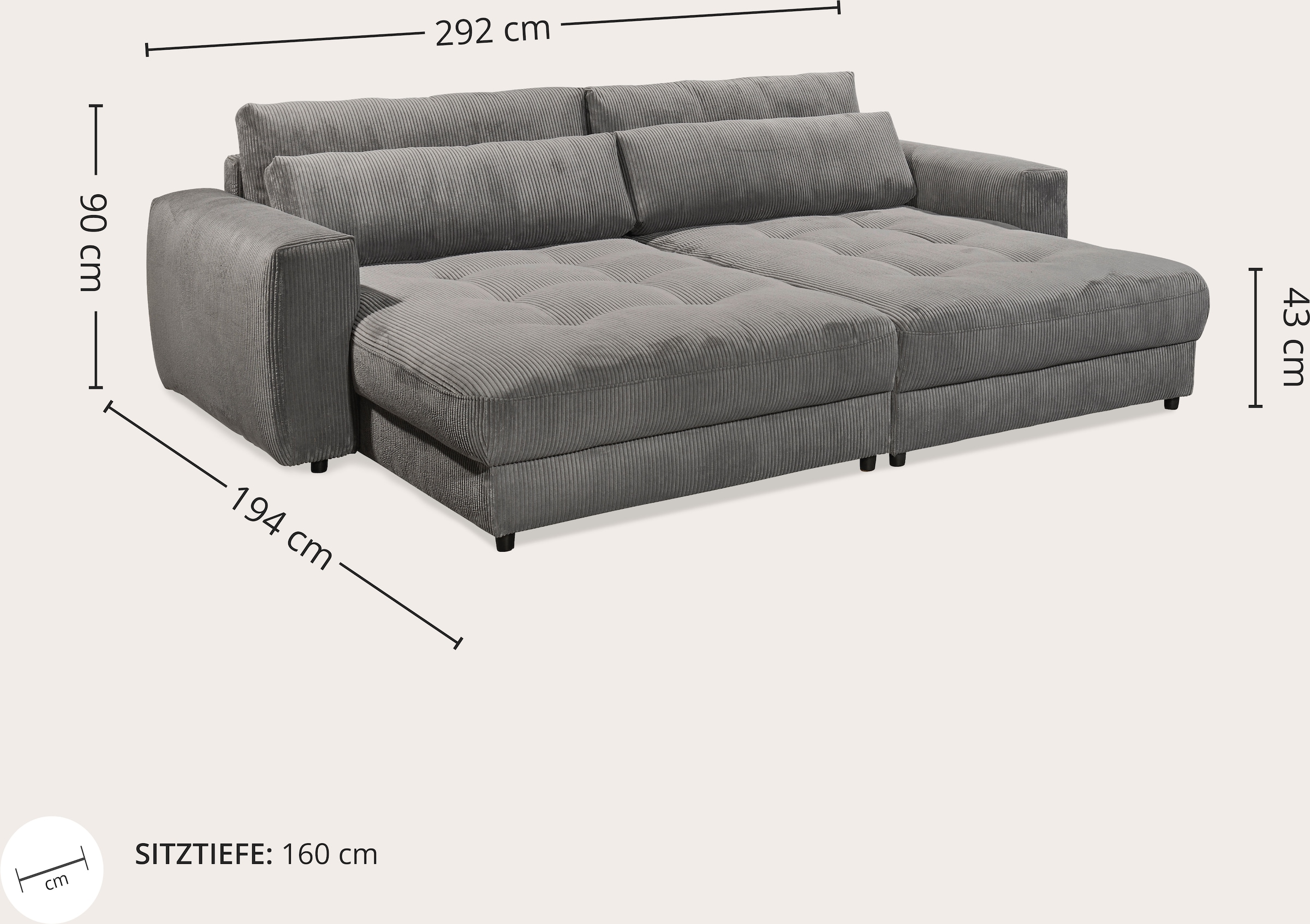 ED EXCITING DESIGN Big-Sofa »Loveseat, 2-Sitzer, Barura, Breite 292« Big-Sofa mit 2 Nierenkissen