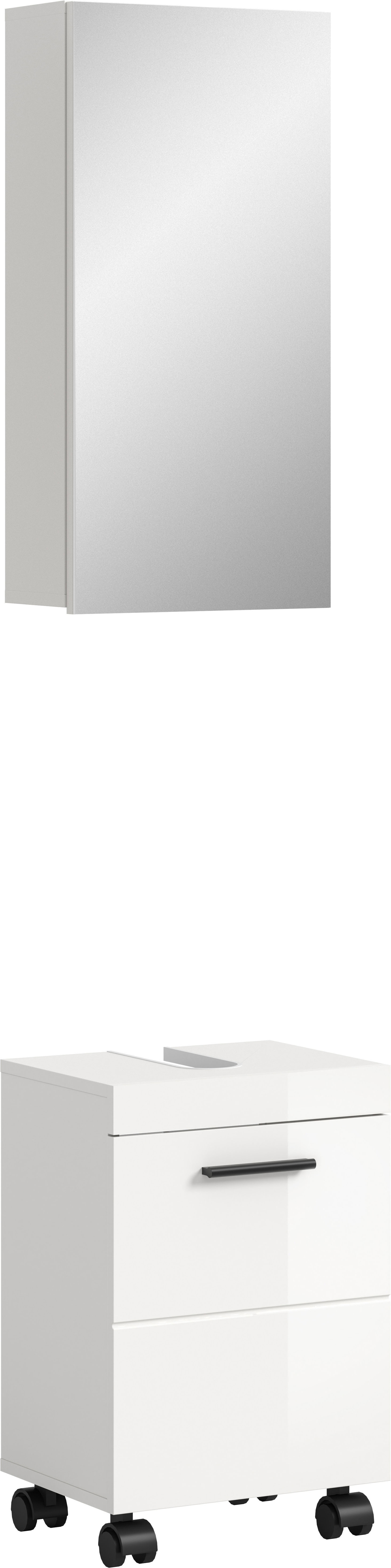 welltime Badmöbel-Set "AVON, Breite 40 cm, 2-teilige moderne Badkombination, auf Rollen" bestehend aus: Waschbeckenunterschrank & Spiegelschrank, 2 Stk. tlg.