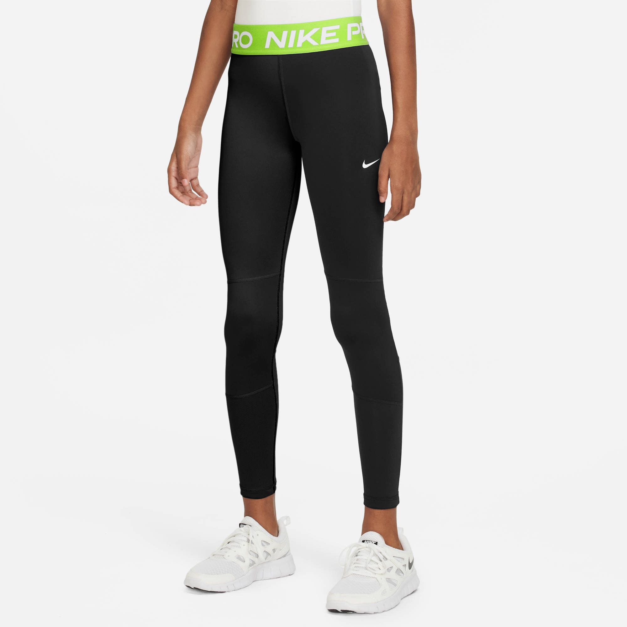 NIKE Kinder Leggings "Nike Pro Dri-FIT Big Kids' (Girls') Leggings"schwarz, volt, weiß, Gr. S, Obermaterial: 83% Polyester, 17% Elasthan, Hosen