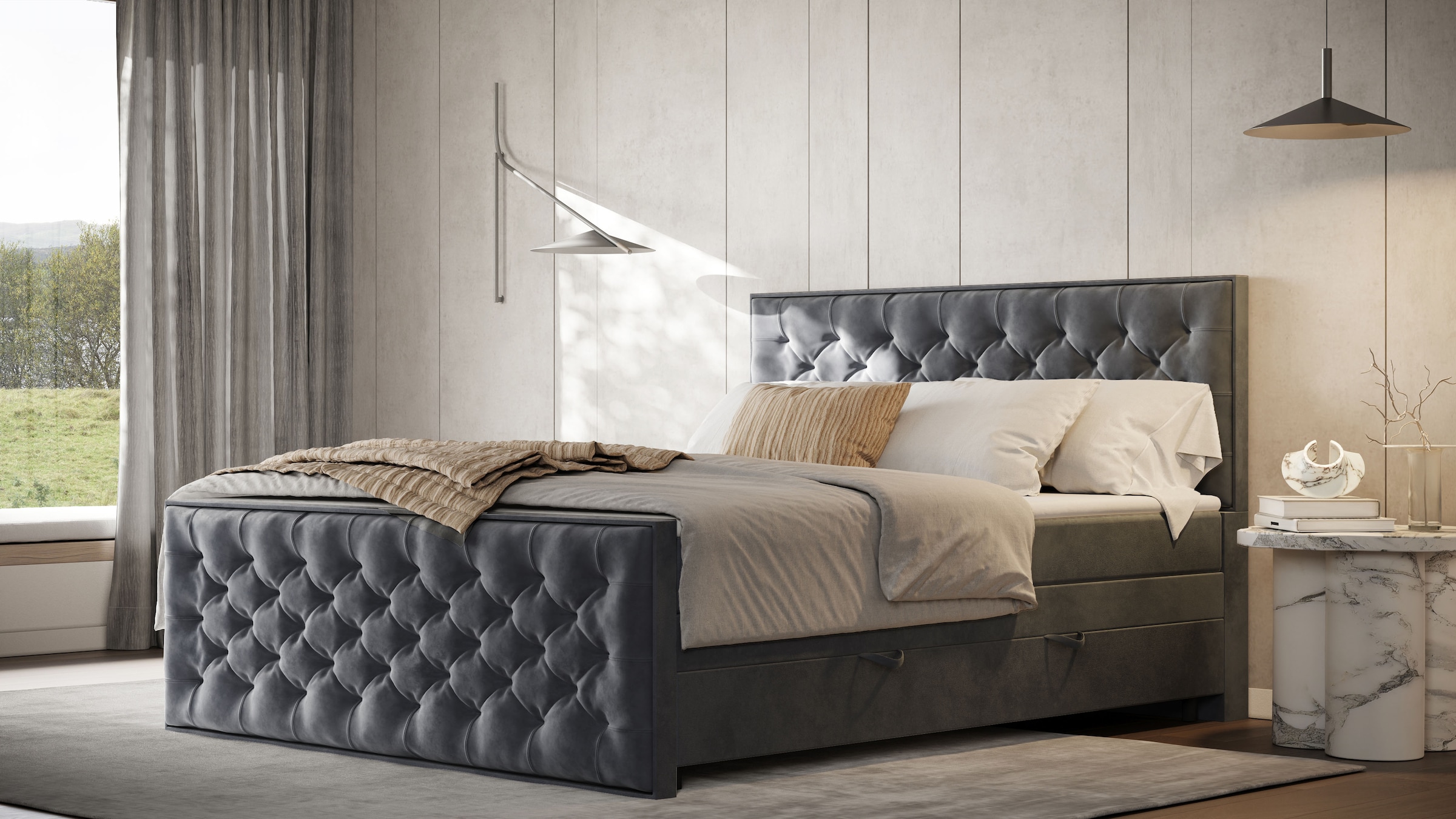 FORTE Boxspringbett »Lanciano Max inkl. zwei Bettkästen und Kaltschaum Topper«, und einer 7-Zonen-Tonnentaschenfederkernmatratze H2/H3