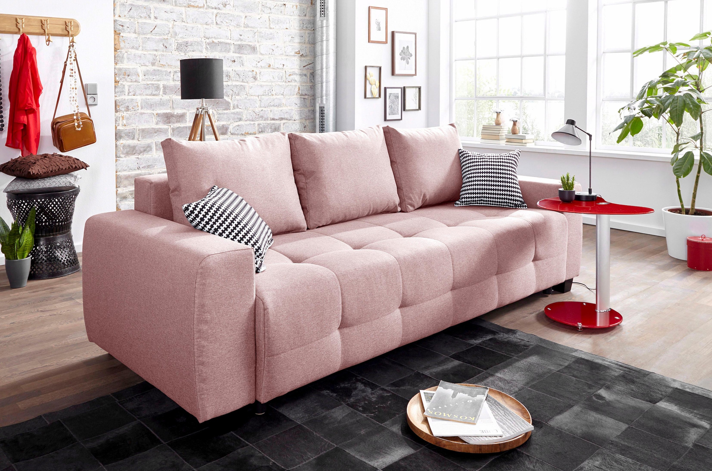 OTTO home Schlafsofa "Bella B: 241 cm, Liegefl. 142x194 cm mit Bettkasten & Zierkissen" Schlafcouch mit Gästebett, 2 Zierkissen inklusive, frei stellbar