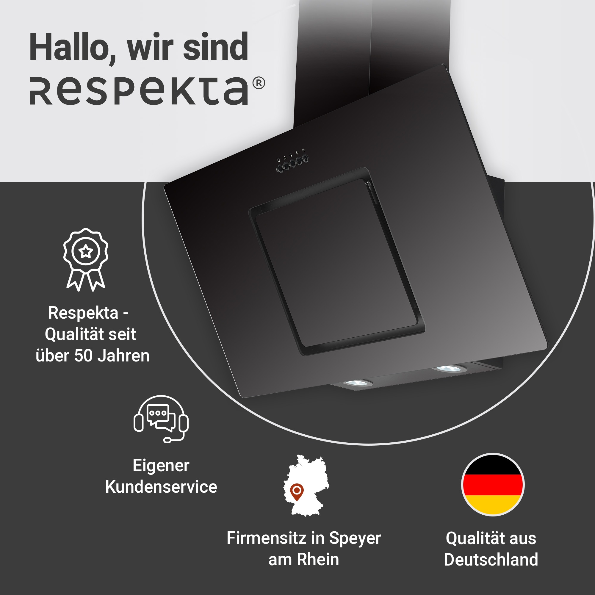 RESPEKTA Kopffreihaube »CH 22010«, 90 cm, 3 Leistungsstufenm, LED-Beleuchtung, Ab- und Umluftfähig