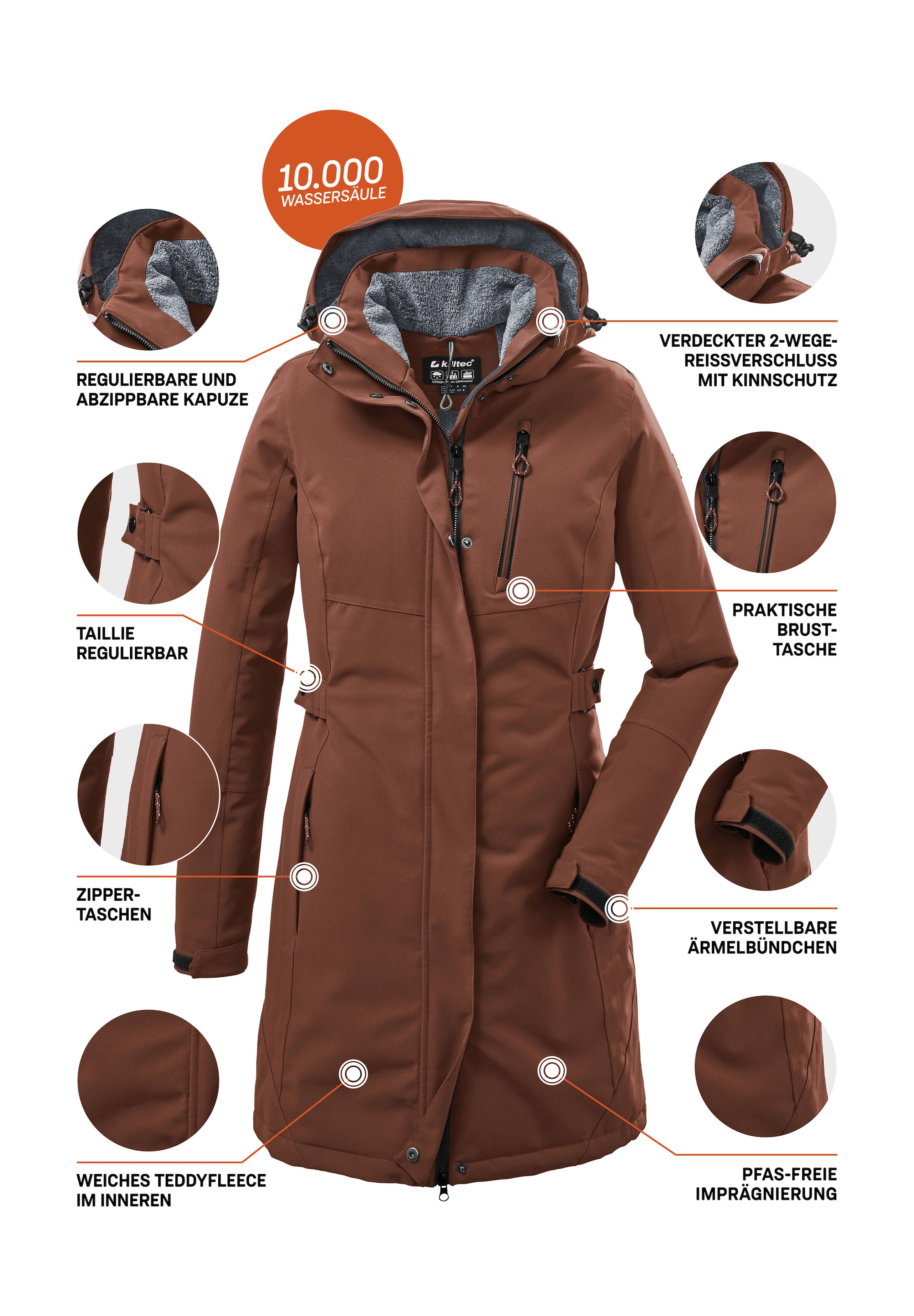 Killtec Parka »KOW 165 WMN PRK«, Wasser- und winddichter Parka mit Teddyfleece und abnehmbarer Kapuze