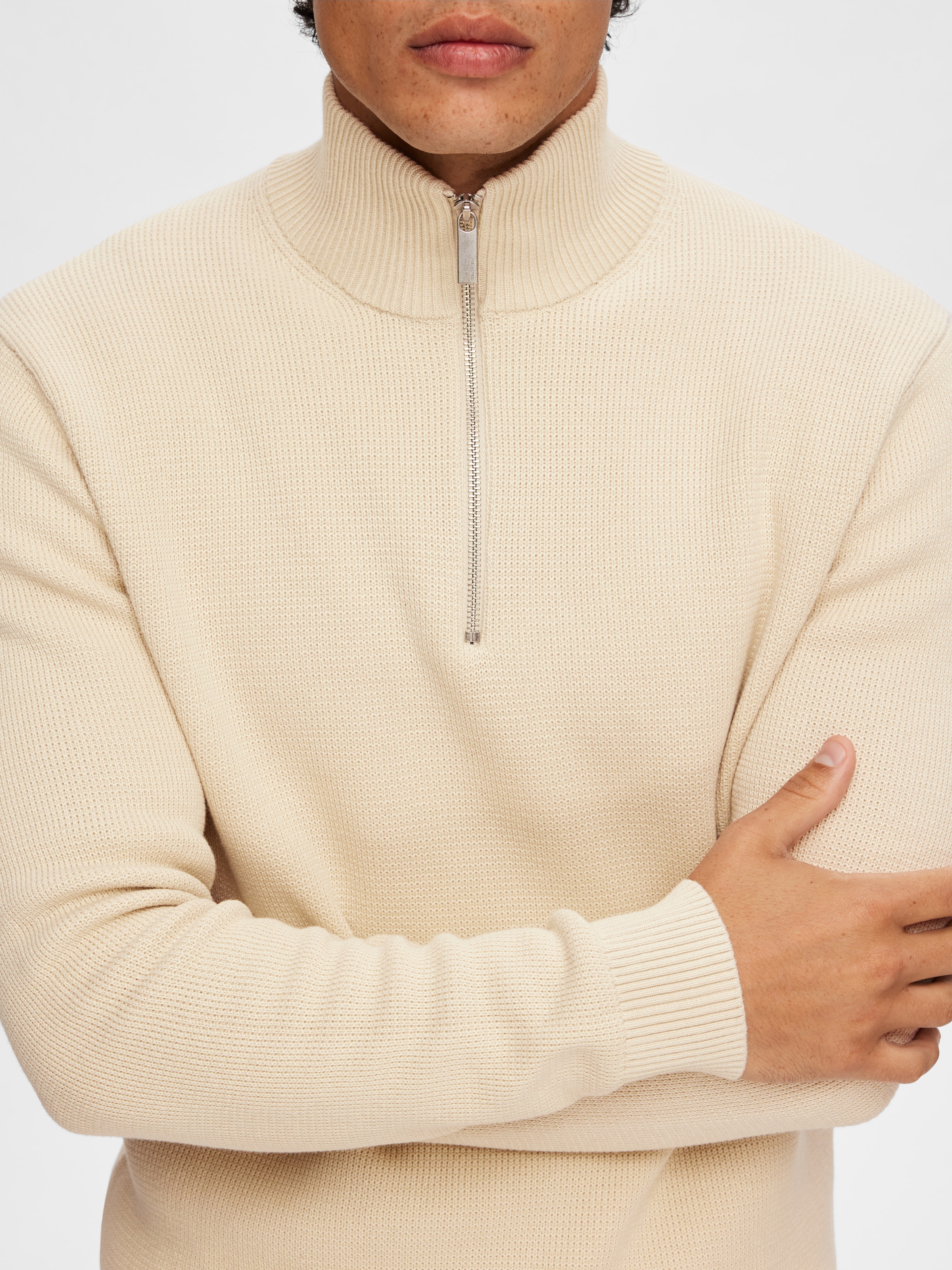 SELECTED Troyer »SLHDANE LS KNIT STRUCTURE HALF ZIP NOOS« Baumwolle, regular fit