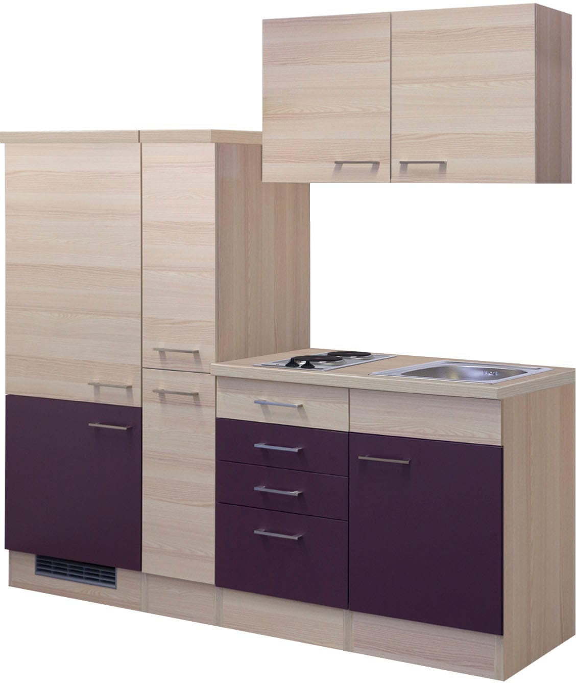 Flex-Well Küche "Portland", Gesamtbreite 190 cm, mit Apothekerschrank, mit Einbau-Kühlschrank etc.