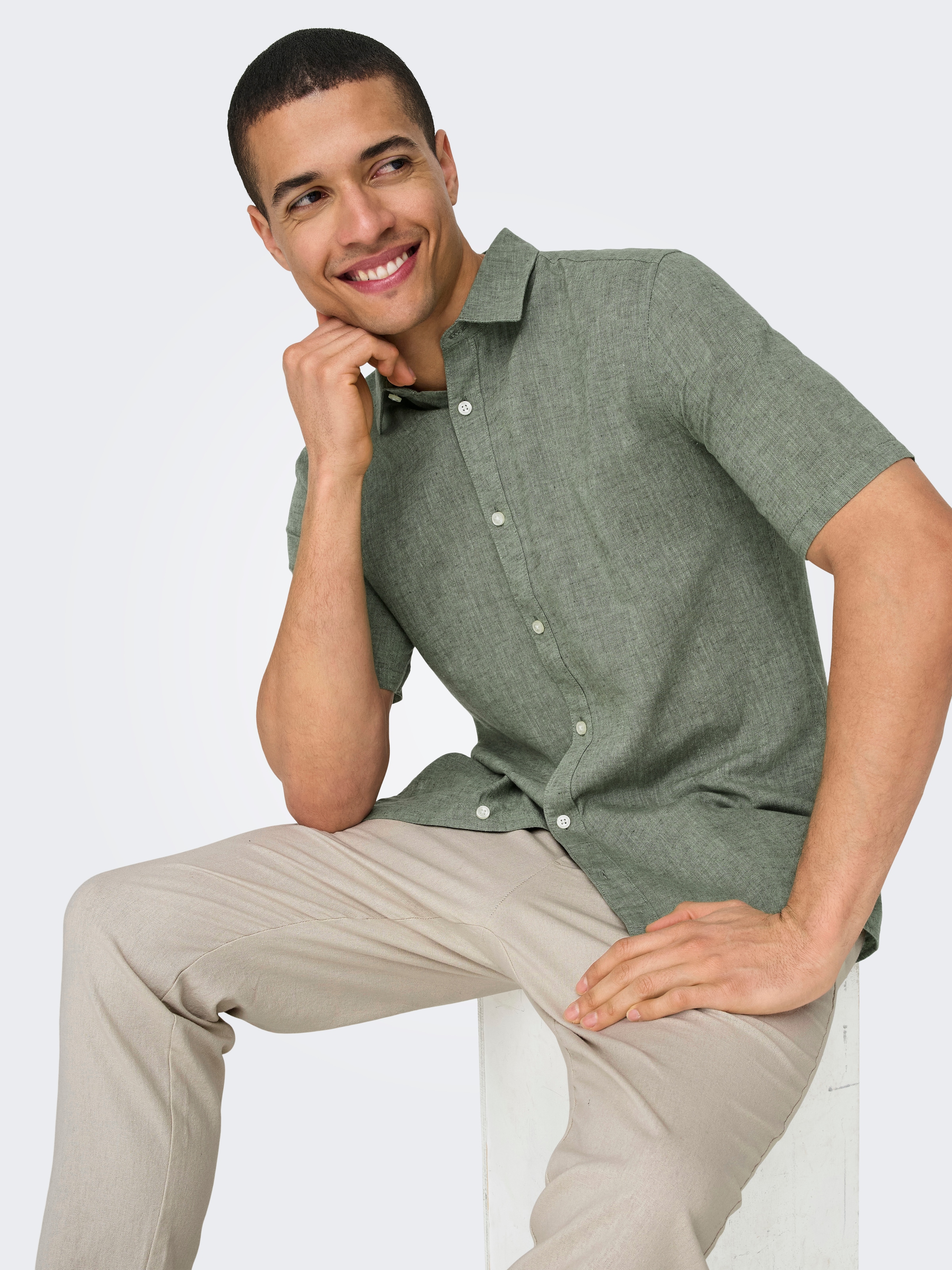 ONLY & SONS Kurzarmhemd »ONSCAIDEN SS SOLID LINEN SHIRT NOOS«