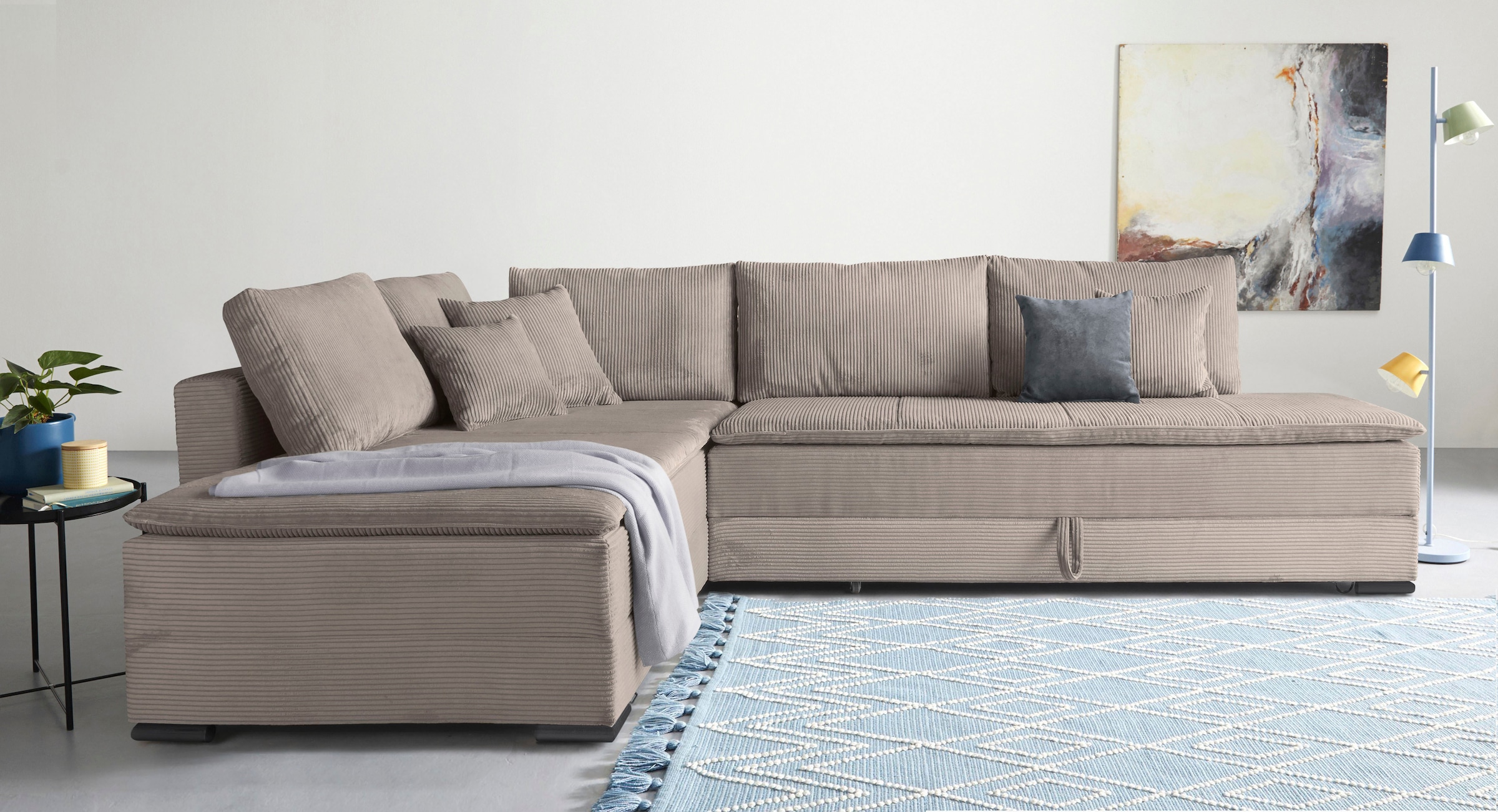 Home affaire "Night & Day L-Form, B: 321 cm, mit Dauer-Schlaffunktion 180x200 cm" Schlaffunktion, Bettkasten, Topper & 3 Zierkissen, Boxspringbett Cord