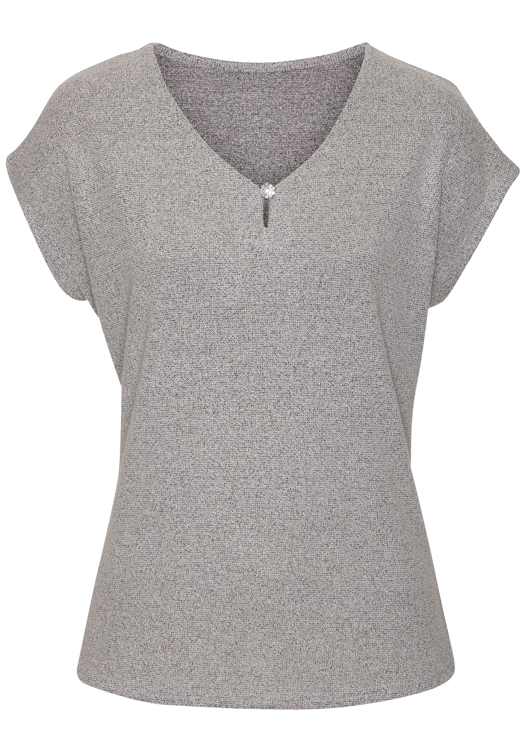 LASCANA Kurzarmshirt "mit Strassknopf in Blütenform", aus leichtem Feinstri günstig online kaufen