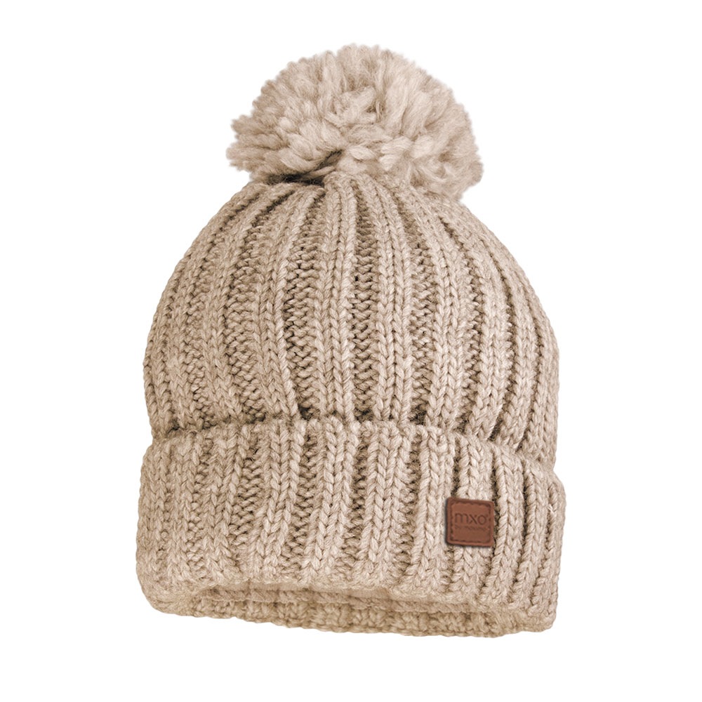 MAXIMO Jungen Strickmützecamelmeliert, Gr. 51, unifarben, Grobstrick, Materialmix, Mützen, Wollanteil, gefüttert, Bommel
