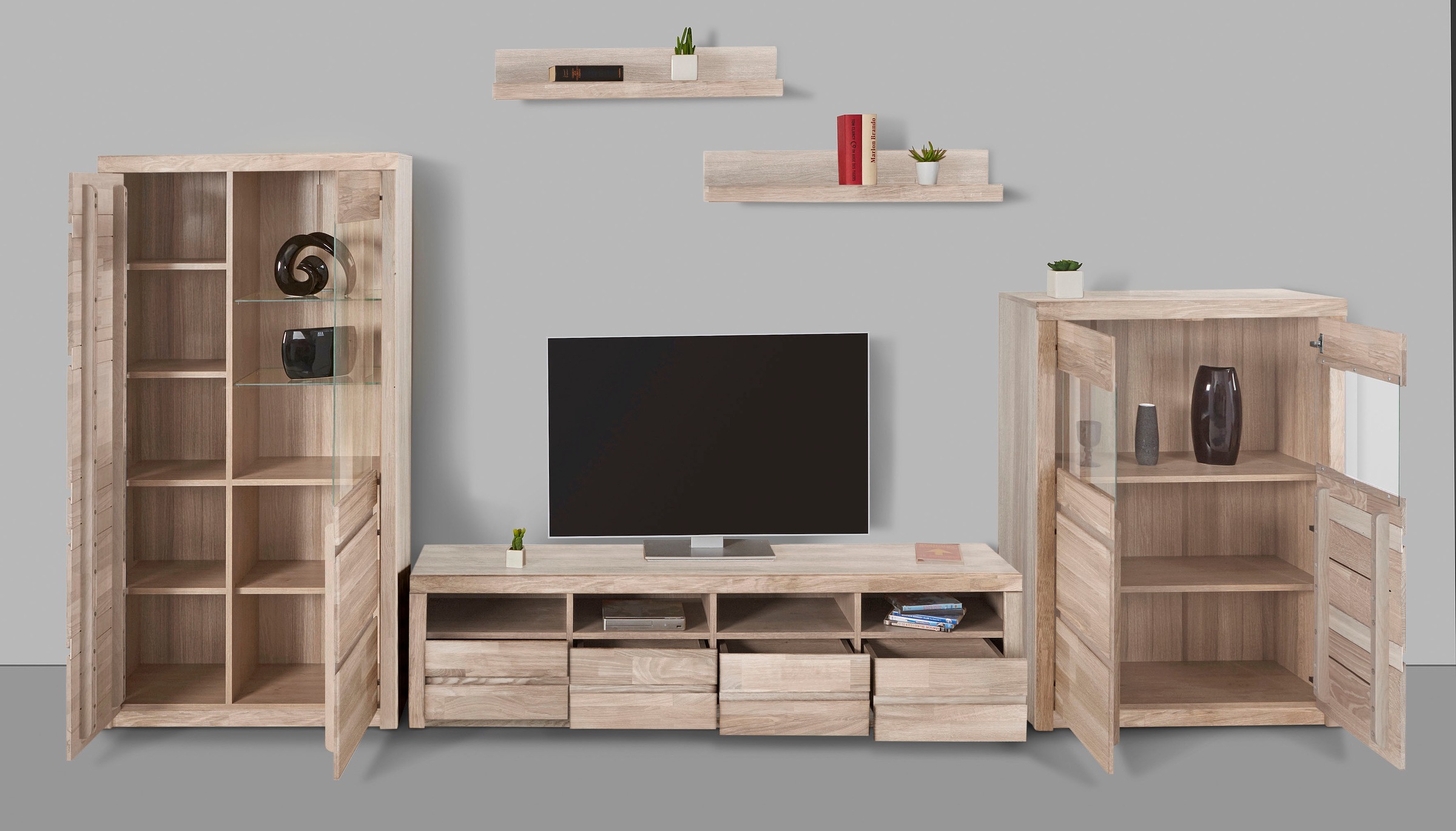 Home affaire Wohnwand "Silkeborg" Set, 5 Stk. tlg. teilmassiv mit schöner, günstig online kaufen