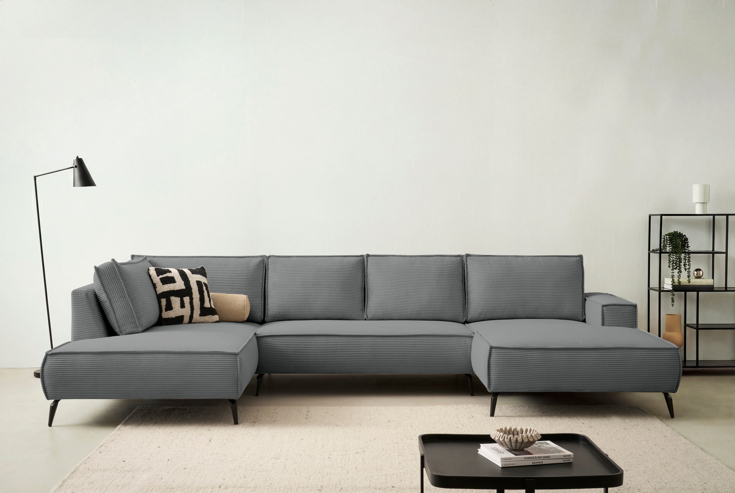 OTTO home Wohnlandschaft "TVINNU Cord, 354 cm" Recamiere rechts/links, schwarze Metallfüße, bequeme Sitz-/Liegefläche