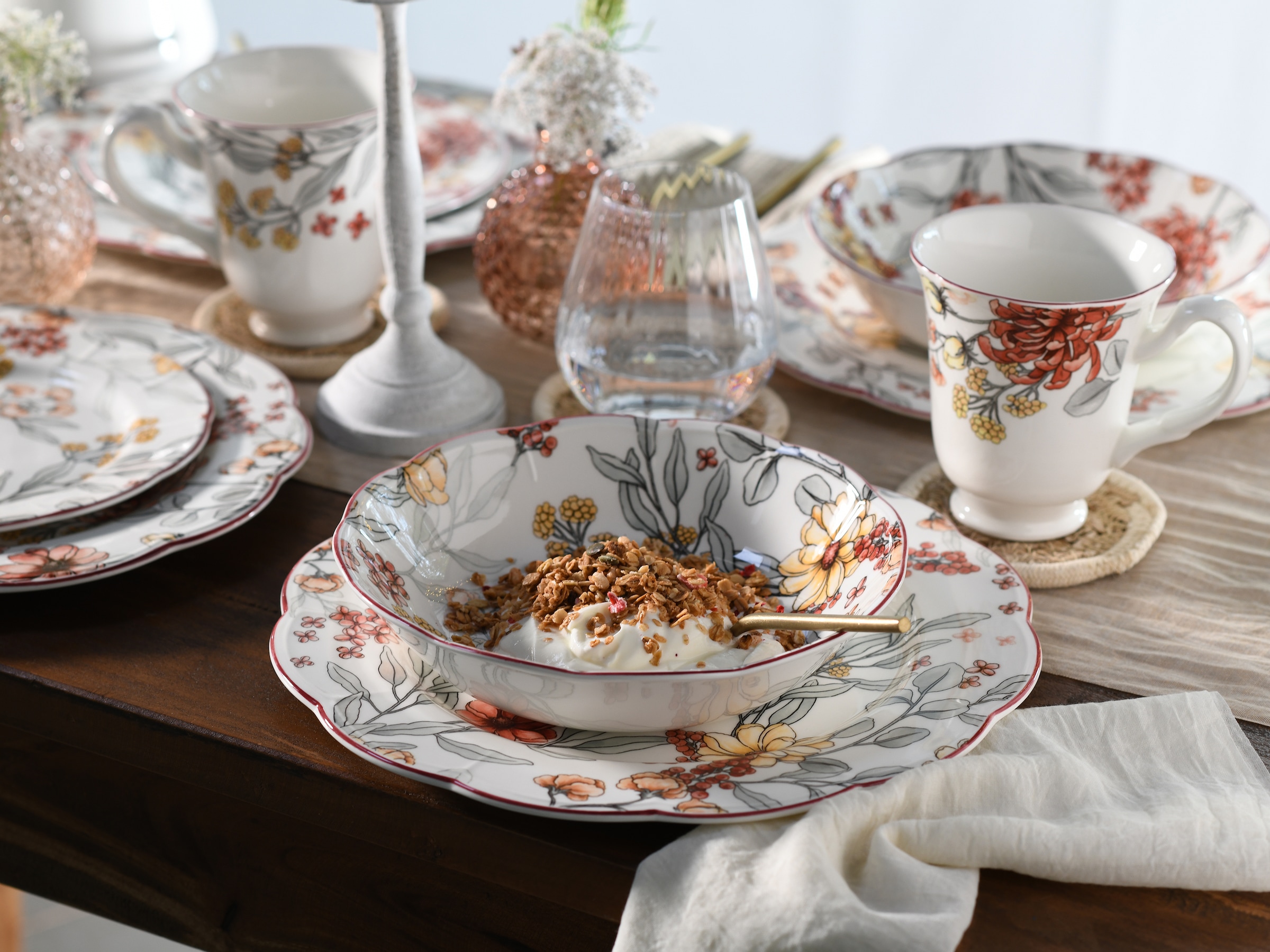 CreaTable Kombiservice »Fiore, Kombi-Service 16-tlg«, (Set, 16 tlg.), Blütendekor, Blätterdekor