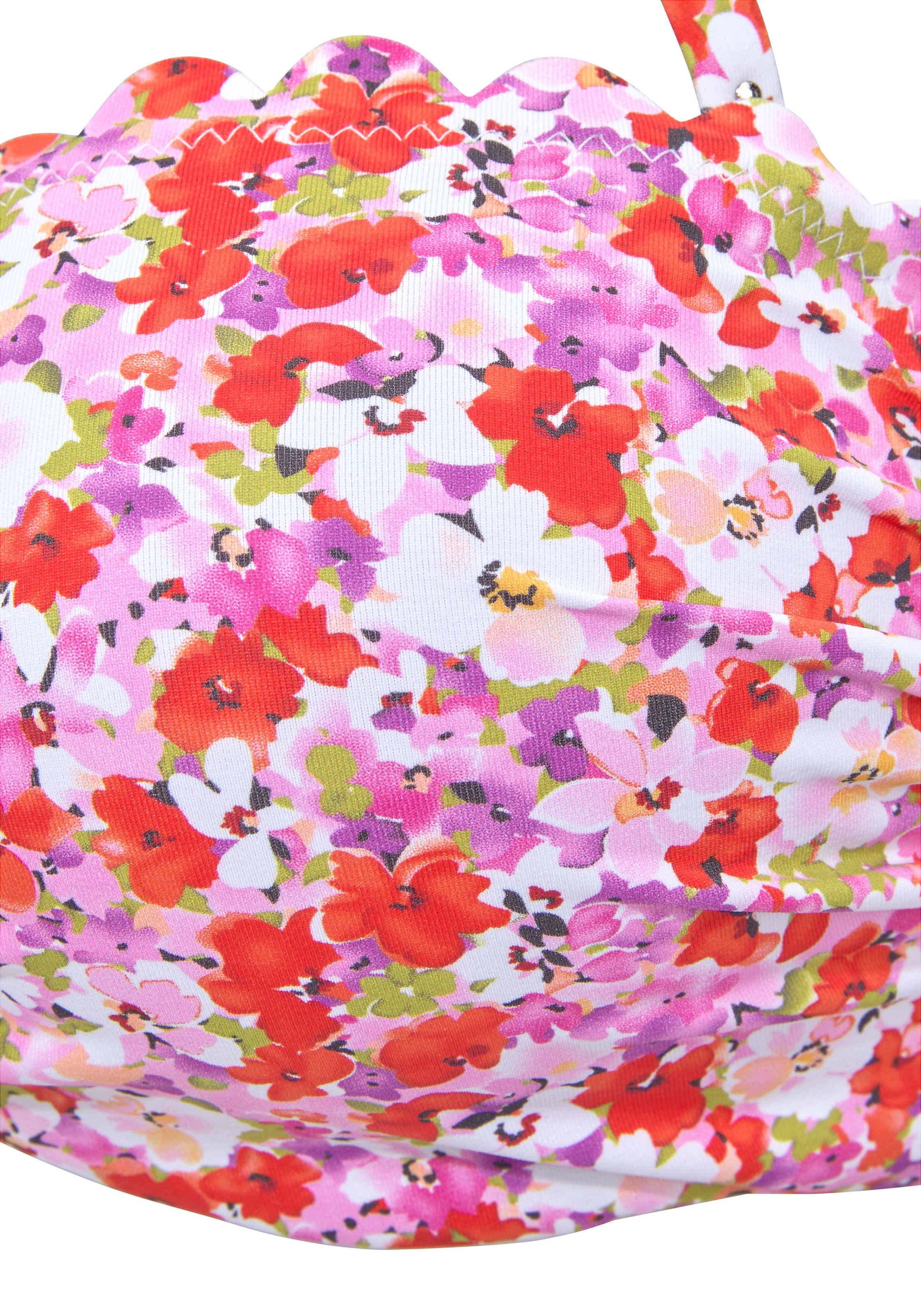 Bügel-Bandeau-Bikini-Top LASCANA "Jasmin", Damen, Gr. 42, Cup E, bunt (rot, flieder), Microfaser, geblümt, Bikini-Oberteile, im Blümchen-Druck 3