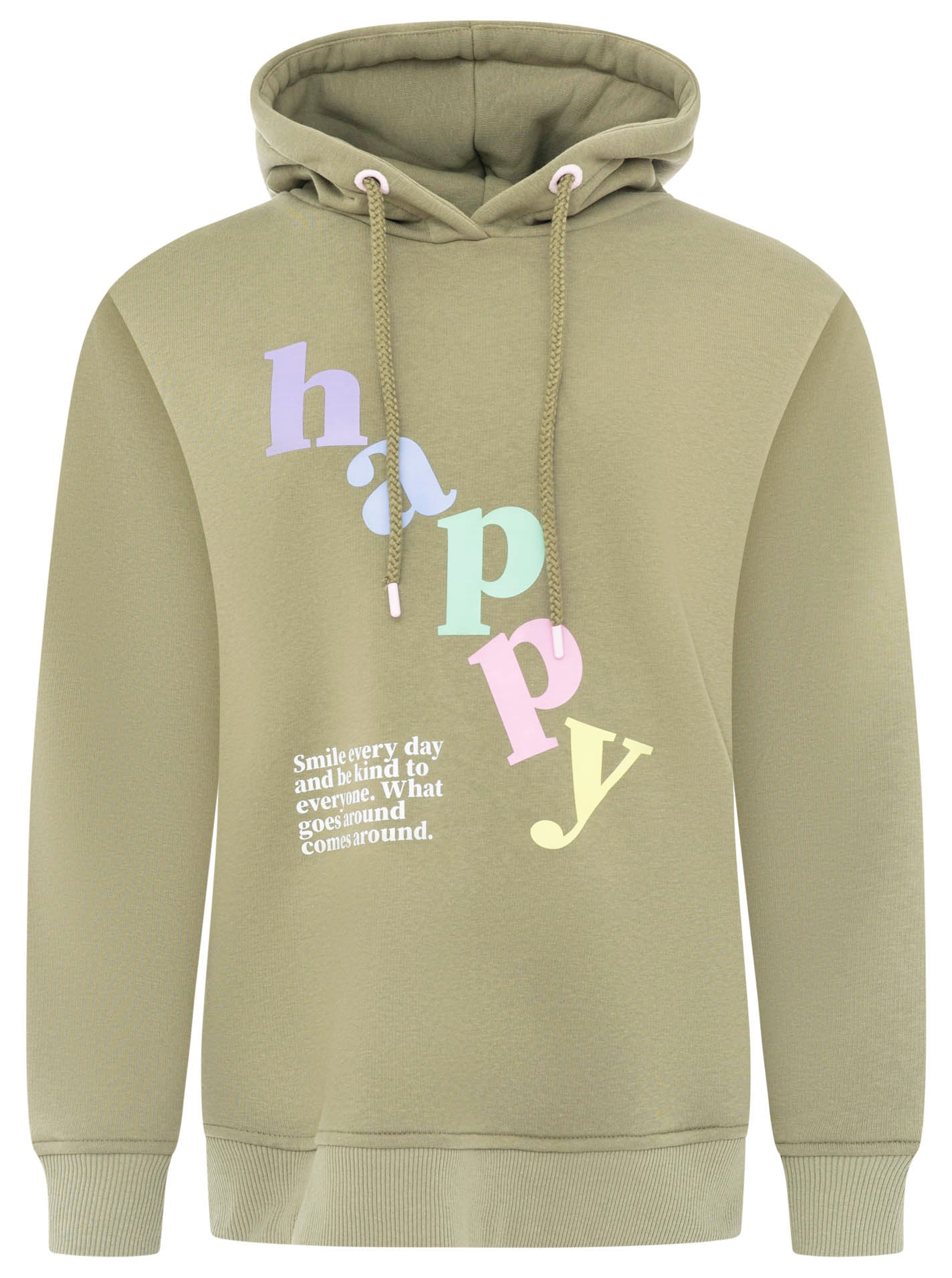 Zwillingsherz Hoodie »"happy"«, großer „Happy“ Print , Kapuze mit Kordel, elastische Bündchen
