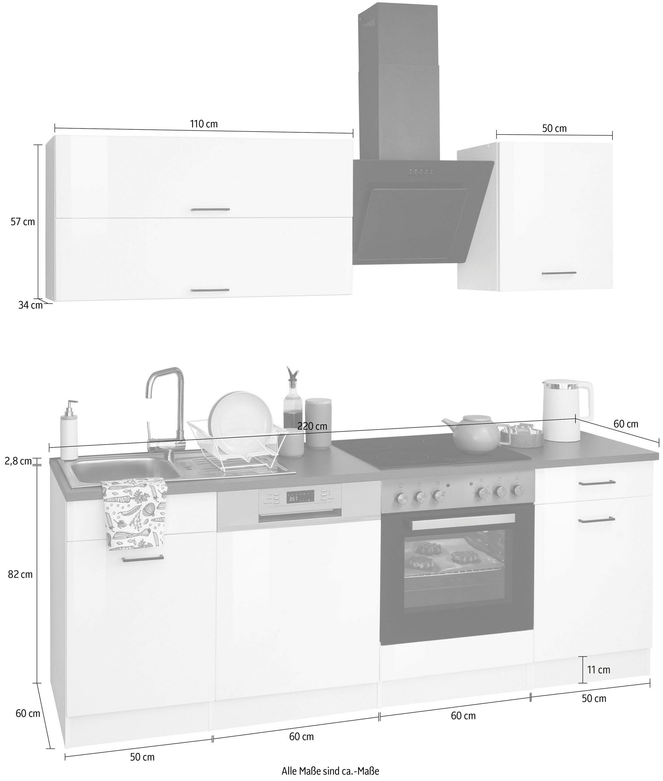 HELD MÖBEL Küchenzeile »Trier«, ohne E-Geräte, Breite 220 cm