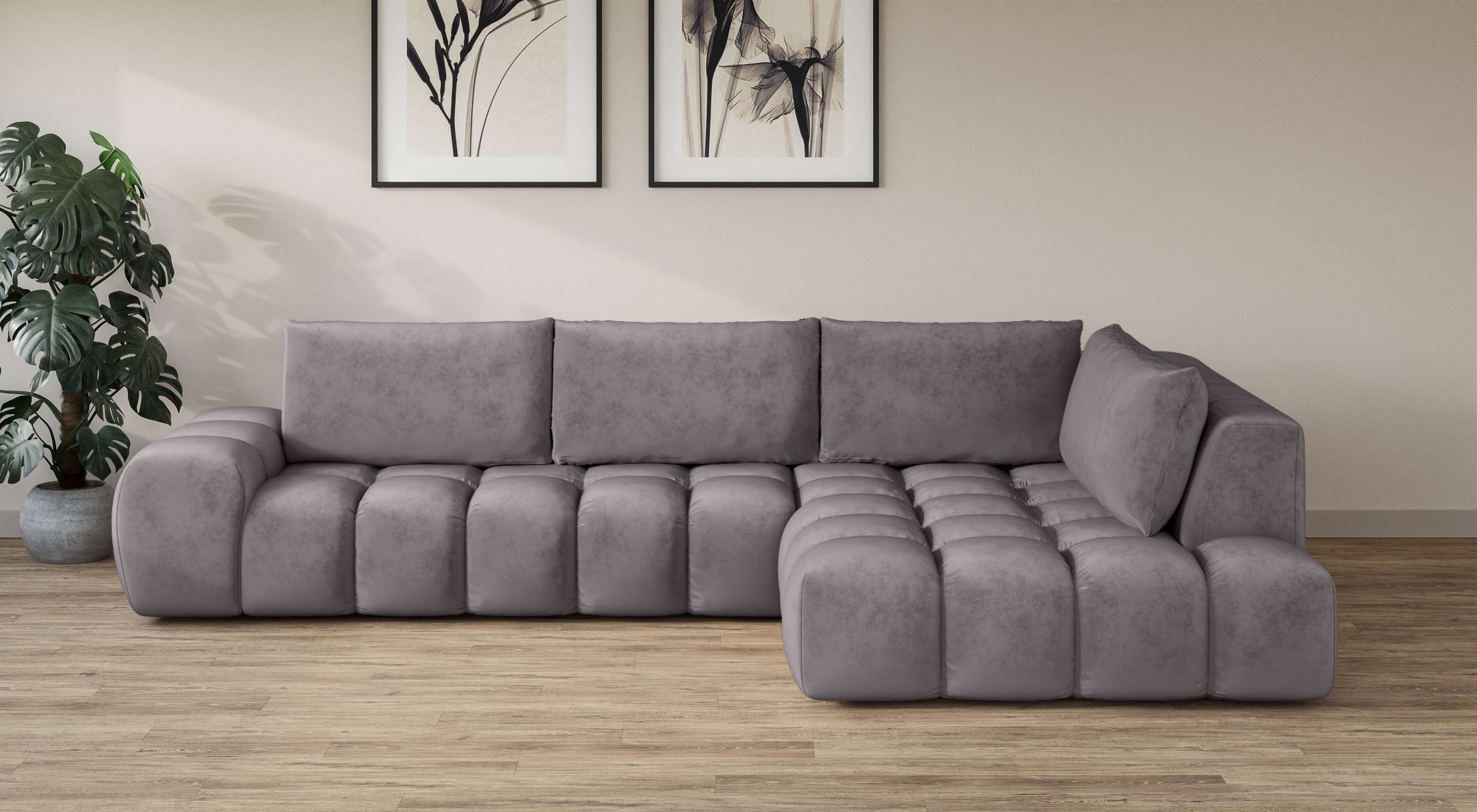OTTO home Ecksofa "AZITA L-Form, XL 296 cm - Designsofa in Bubble-Optik" lose Rückenkissen, traumhafte Steppung