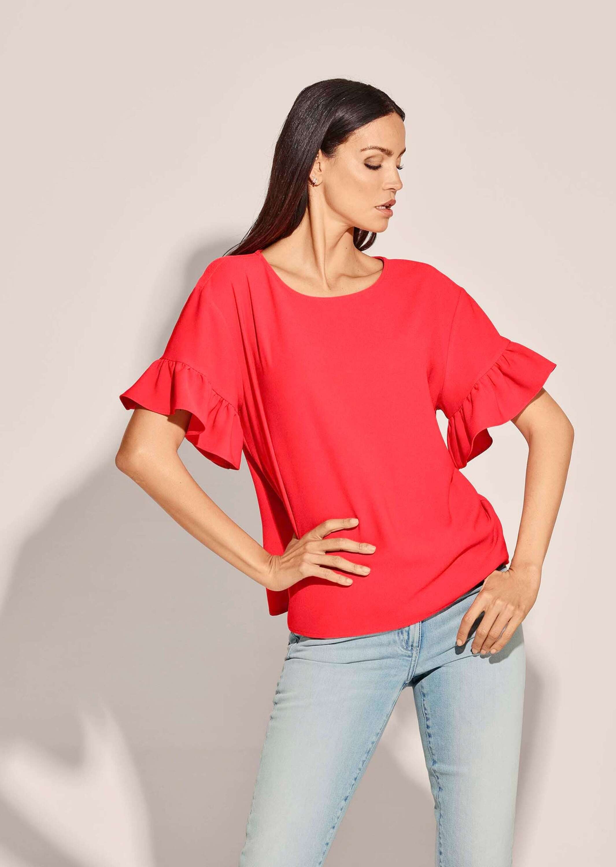 MADELEINE Kurzarmbluse »Bluse Hemdbluse mit glänzendem Finish«