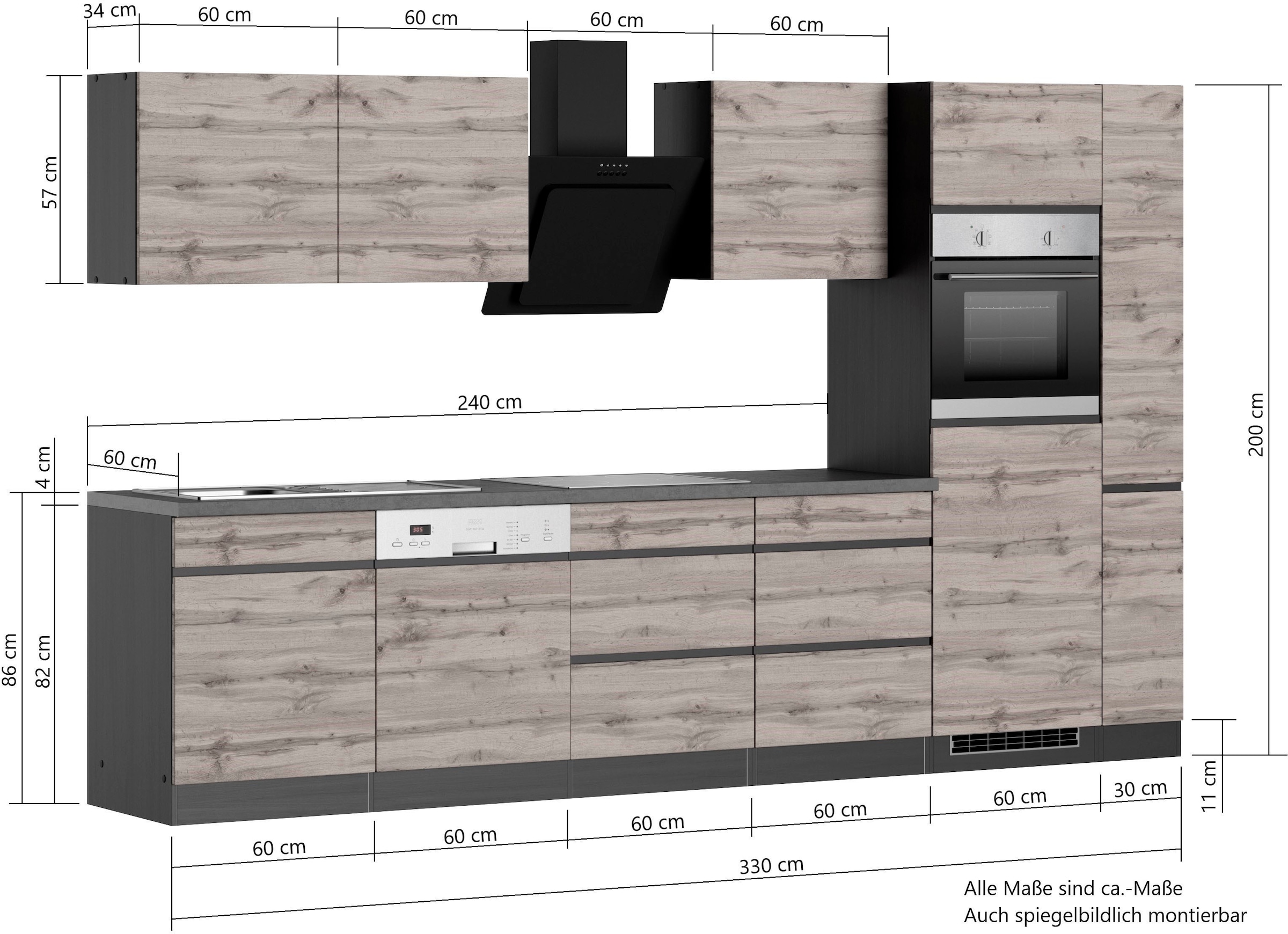 KOCHSTATION Küchenzeile »KS-Riesa«, Stellbreite 330 cm, ohne E-Geräte